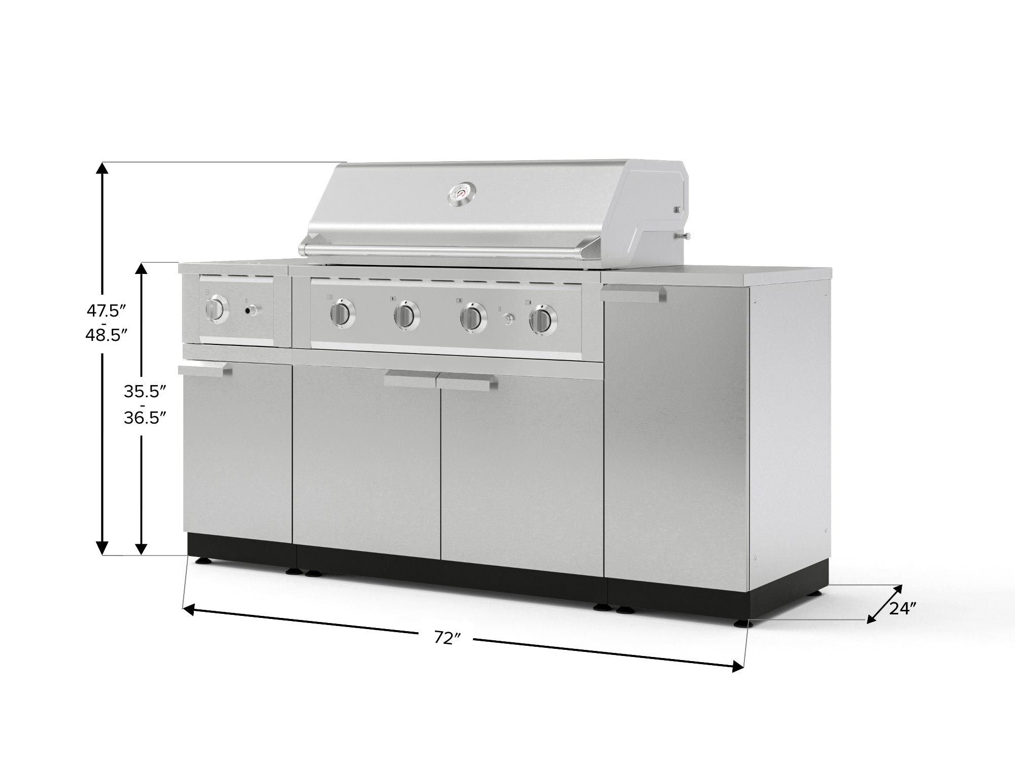 Outdoor Grill Island Stainless-Steel 6 Piece Cabinet Set with 1-Door, Grill Cabinet, Performance Grill, Side Burner and Countertop