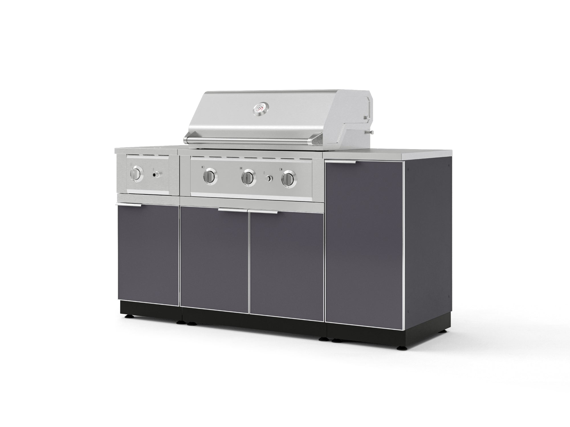 Outdoor Grill Island Aluminum 6 Piece Cabinet Set with 1-Door, Grill Cabinet, Performance Grill, Side Burner and Countertop