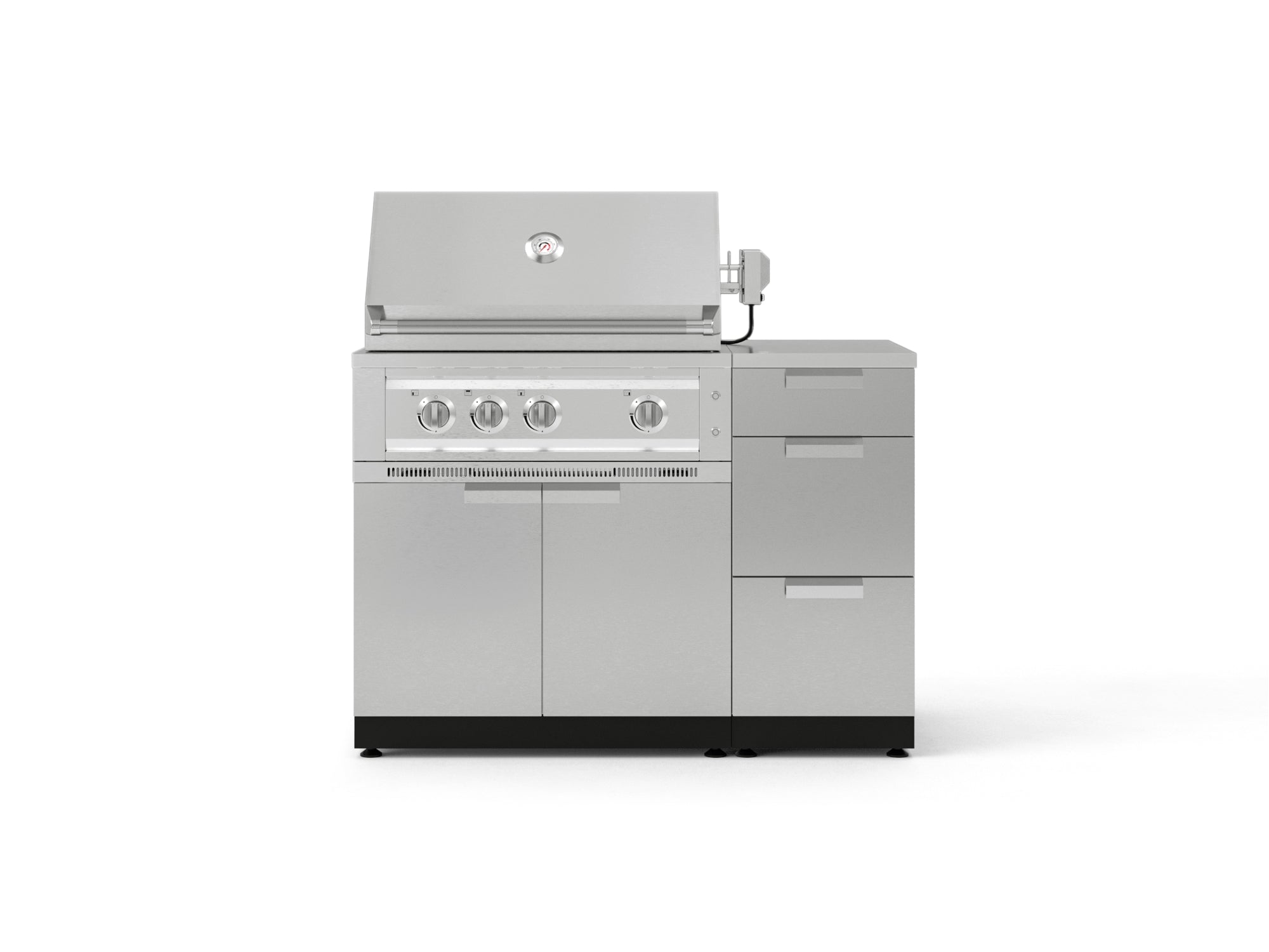 Outdoor Grill Island Stainless-Steel 4 Piece Cabinet Set with 3-Drawer, Grill Cabinet, Platinum Grill and Countertop