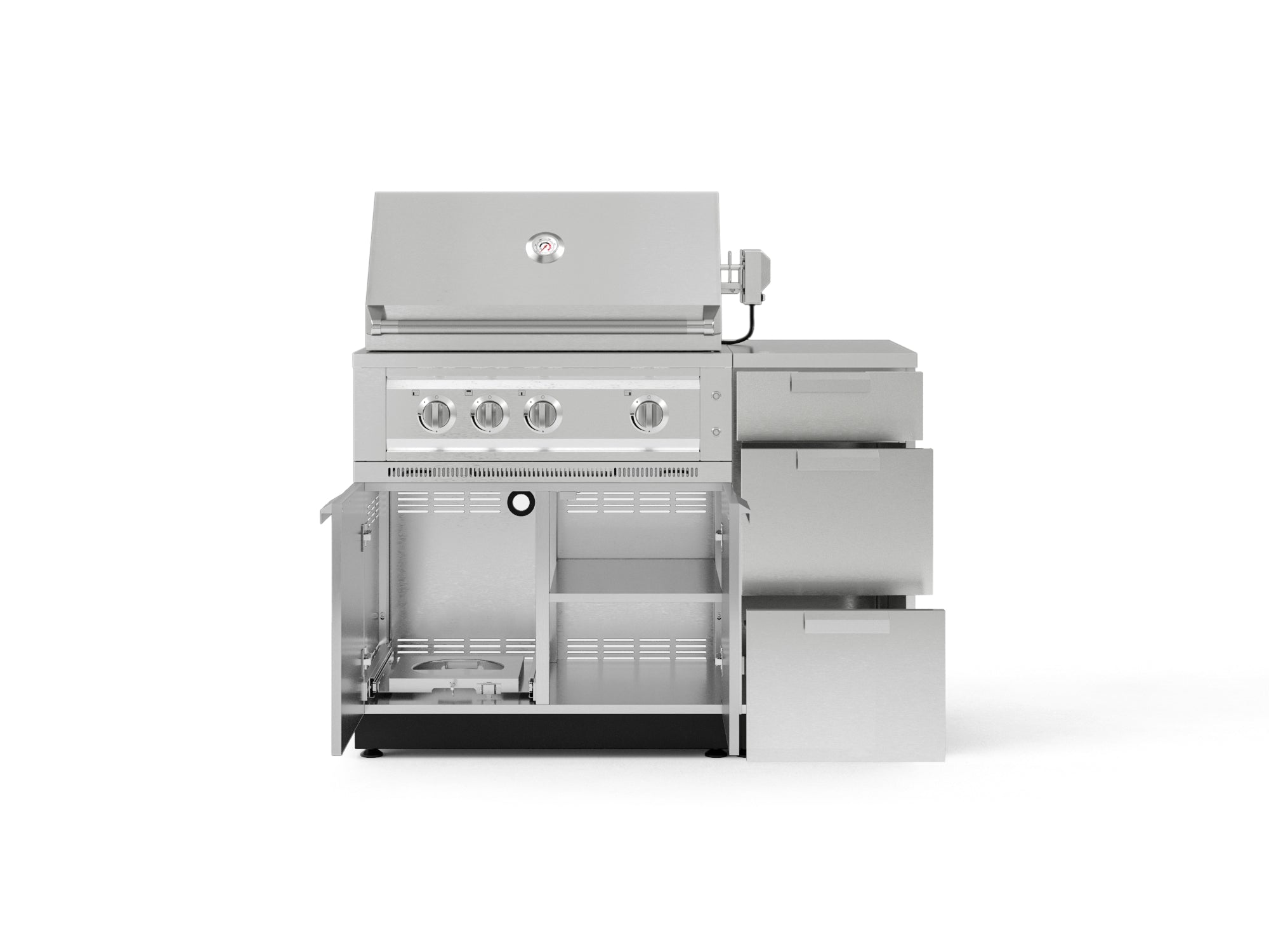 Outdoor Grill Island Stainless-Steel 4 Piece Cabinet Set with 3-Drawer, Grill Cabinet, Platinum Grill and Countertop