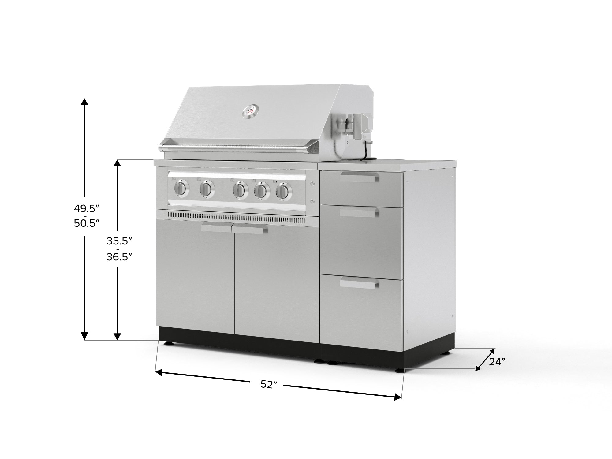 Outdoor Grill Island Stainless-Steel 4 Piece Cabinet Set with 3-Drawer, Grill Cabinet, Platinum Grill and Countertop