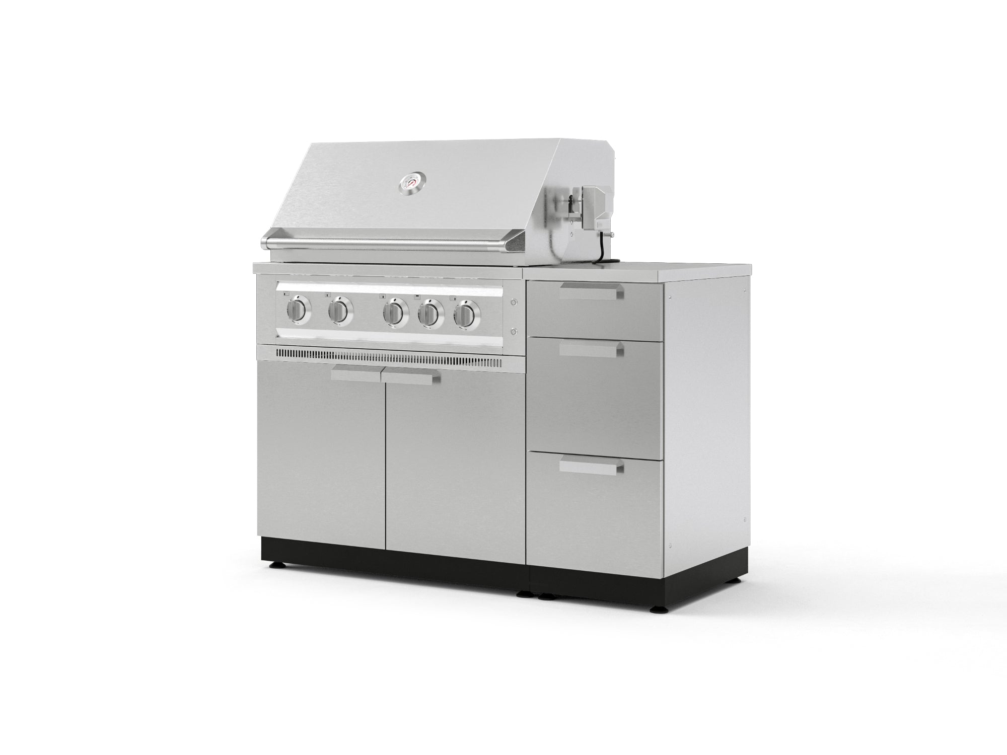 Outdoor Grill Island Stainless-Steel 4 Piece Cabinet Set with 3-Drawer, Grill Cabinet, Platinum Grill and Countertop