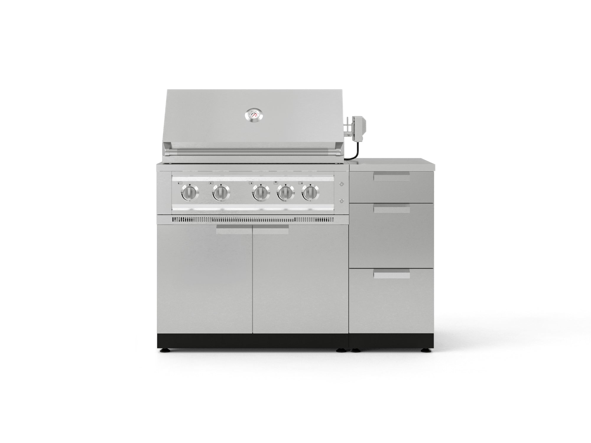 Outdoor Grill Island Stainless-Steel 4 Piece Cabinet Set with 3-Drawer, Grill Cabinet, Platinum Grill and Countertop