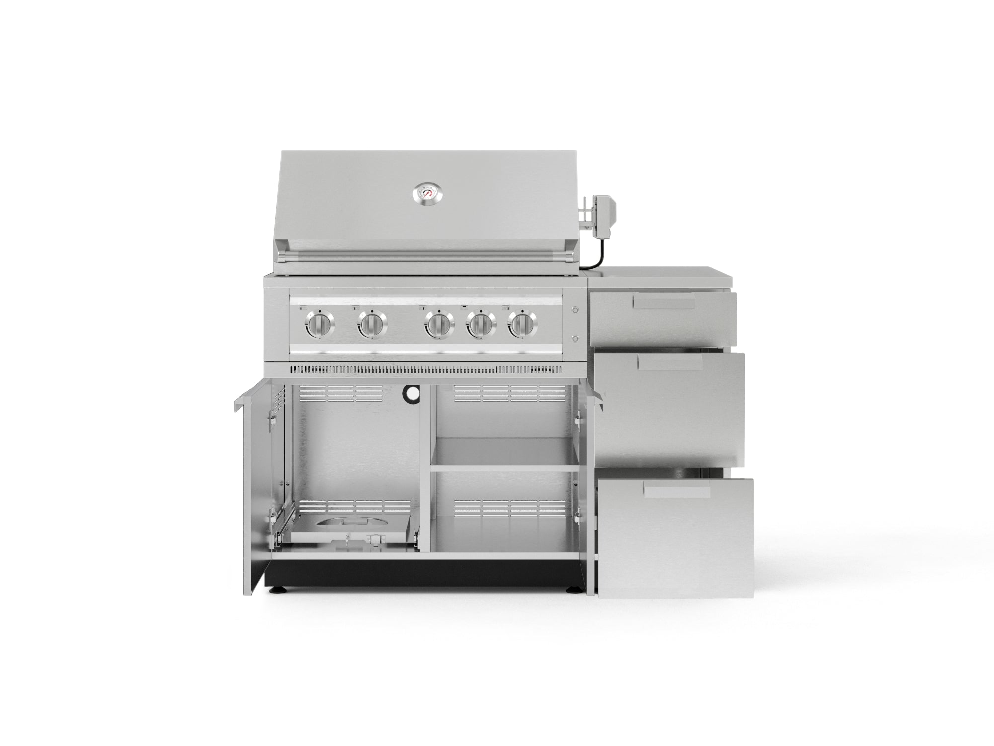 Outdoor Grill Island Stainless-Steel 4 Piece Cabinet Set with 3-Drawer, Grill Cabinet, Platinum Grill and Countertop