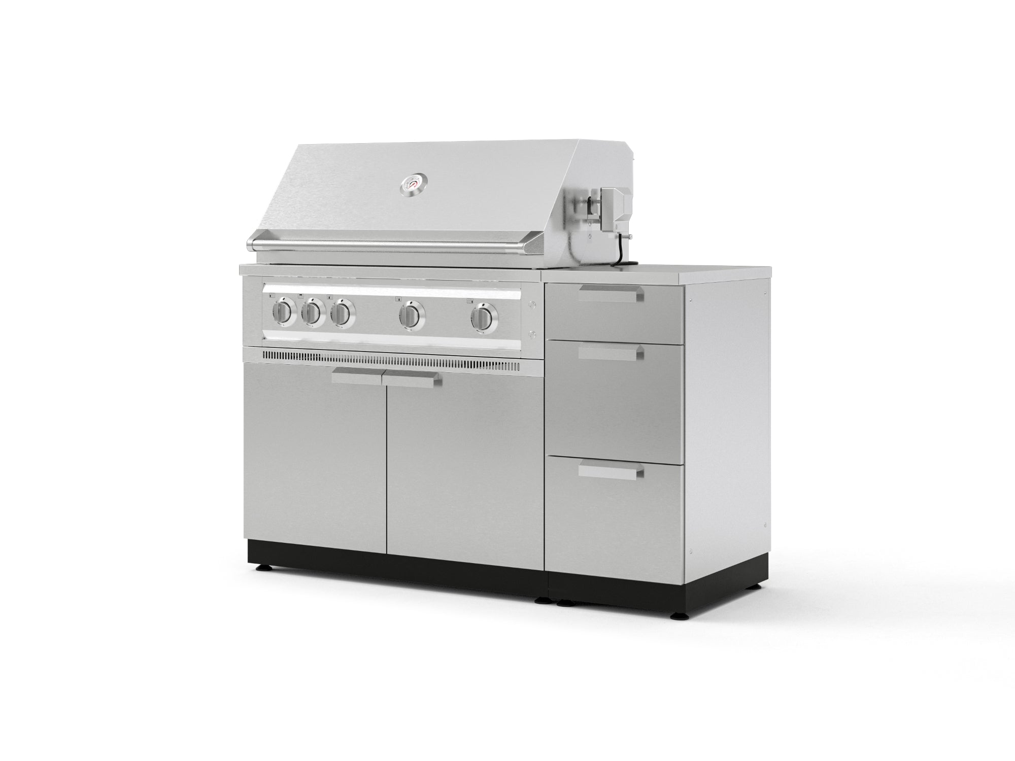 Outdoor Grill Island Stainless-Steel 4 Piece Cabinet Set with 3-Drawer, Grill Cabinet, Platinum Grill and Countertop