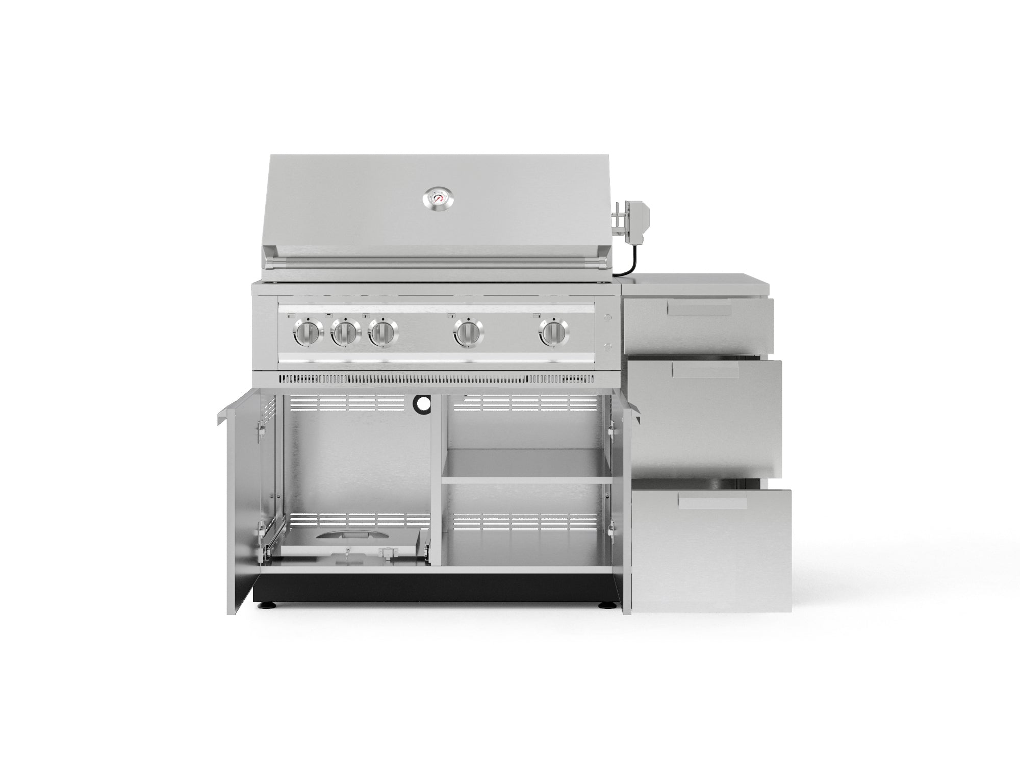 Outdoor Grill Island Stainless-Steel 4 Piece Cabinet Set with 3-Drawer, Grill Cabinet, Platinum Grill and Countertop