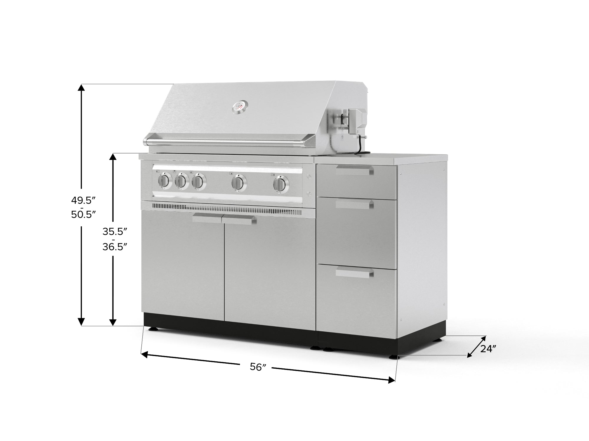 Outdoor Grill Island Stainless-Steel 4 Piece Cabinet Set with 3-Drawer, Grill Cabinet, Platinum Grill and Countertop