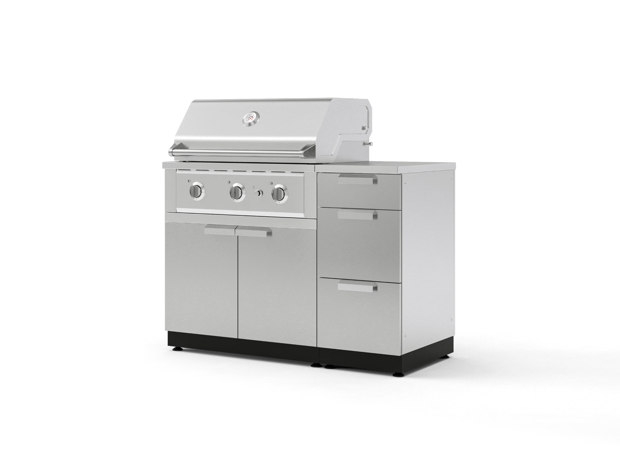 Outdoor Grill Island Stainless-Steel 4 Piece Cabinet Set with 3-Drawer, Grill Cabinet, Performance Grill and Countertop