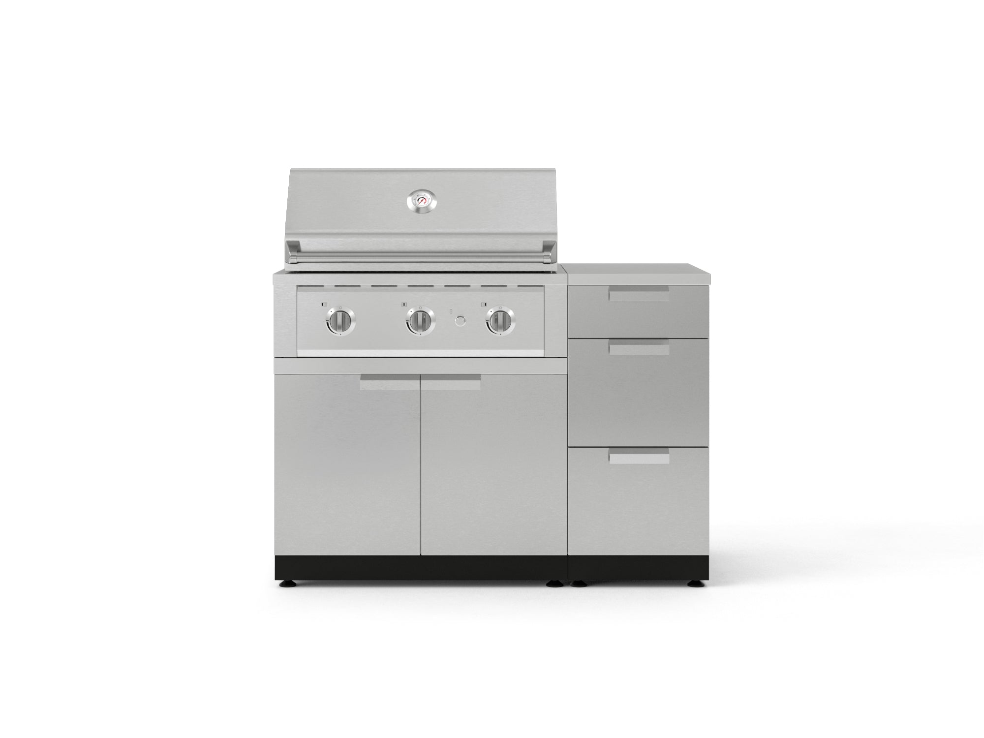 Outdoor Grill Island Stainless-Steel 4 Piece Cabinet Set with 3-Drawer, Grill Cabinet, Performance Grill and Countertop