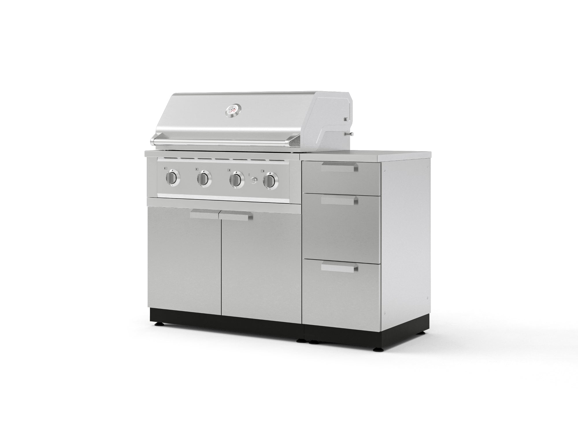 Outdoor Grill Island Stainless-Steel 4 Piece Cabinet Set with 3-Drawer, Grill Cabinet, Performance Grill and Countertop