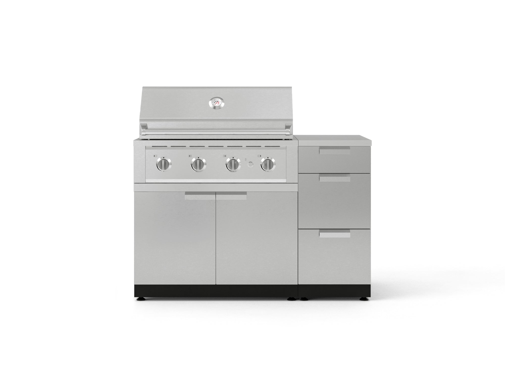 Outdoor Grill Island Stainless-Steel 4 Piece Cabinet Set with 3-Drawer, Grill Cabinet, Performance Grill and Countertop