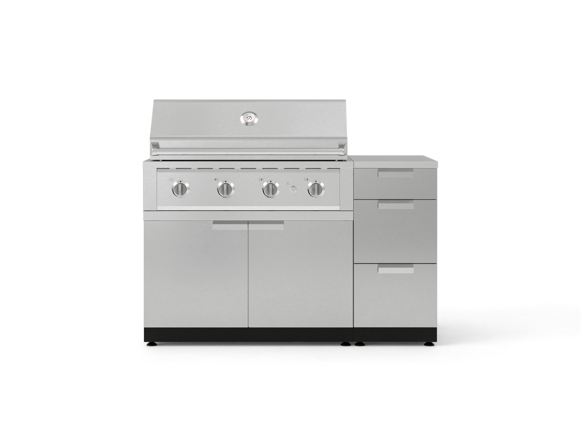 Outdoor Grill Island Stainless-Steel 4 Piece Cabinet Set with 3-Drawer, Grill Cabinet, Performance Grill and Countertop