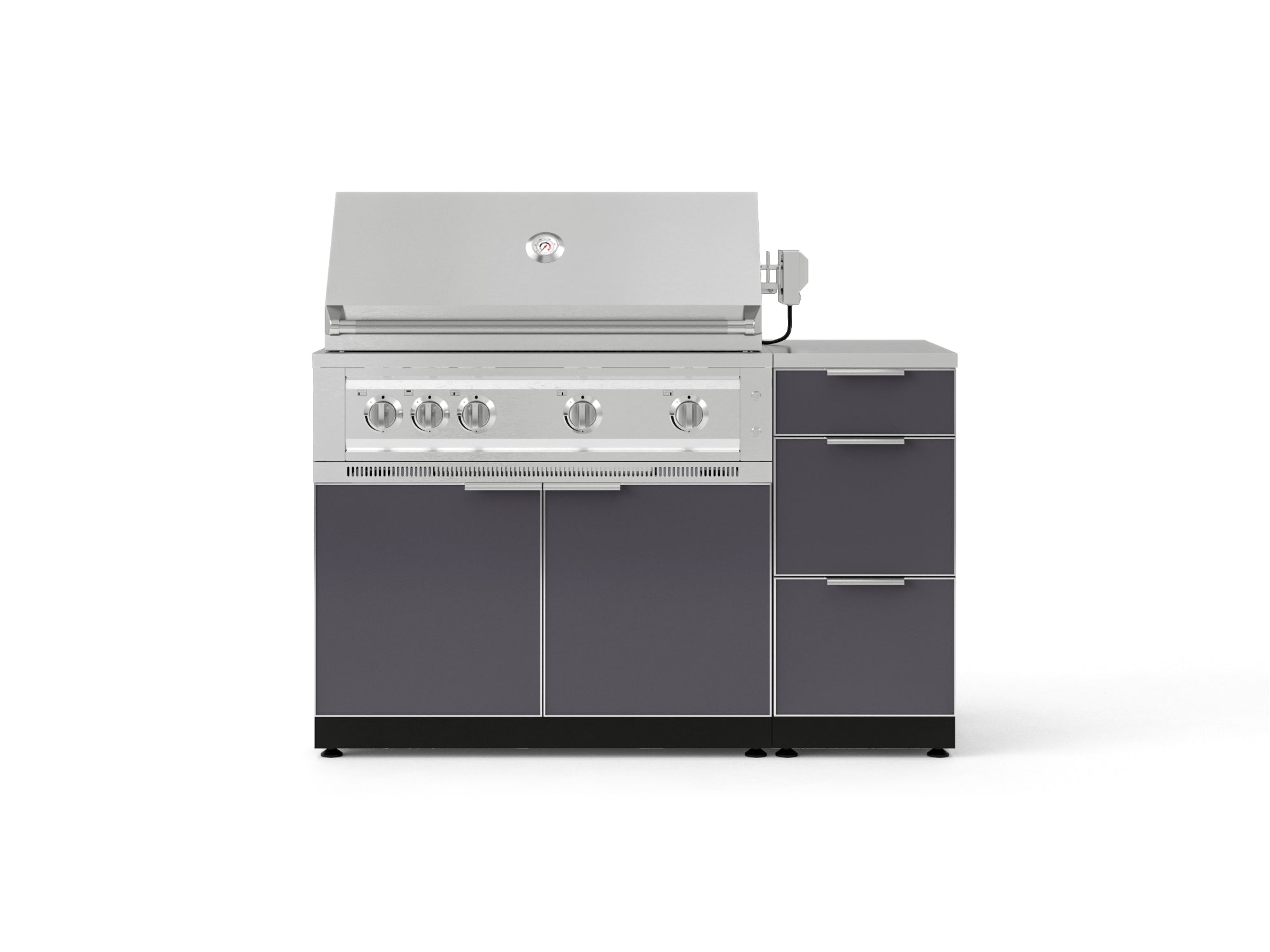 Outdoor Grill Island Aluminum 4 Piece Cabinet Set with 3-Drawer, Grill Cabinet, Platinum Grill and Countertop