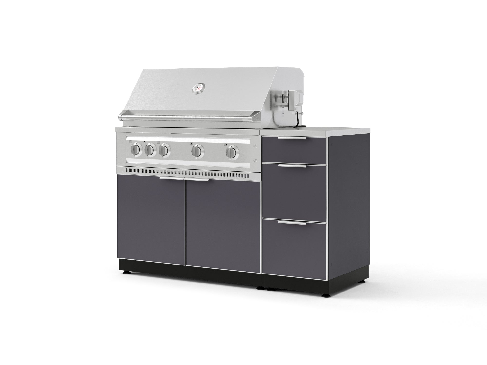 Outdoor Grill Island Aluminum 4 Piece Cabinet Set with 3-Drawer, Grill Cabinet, Platinum Grill and Countertop