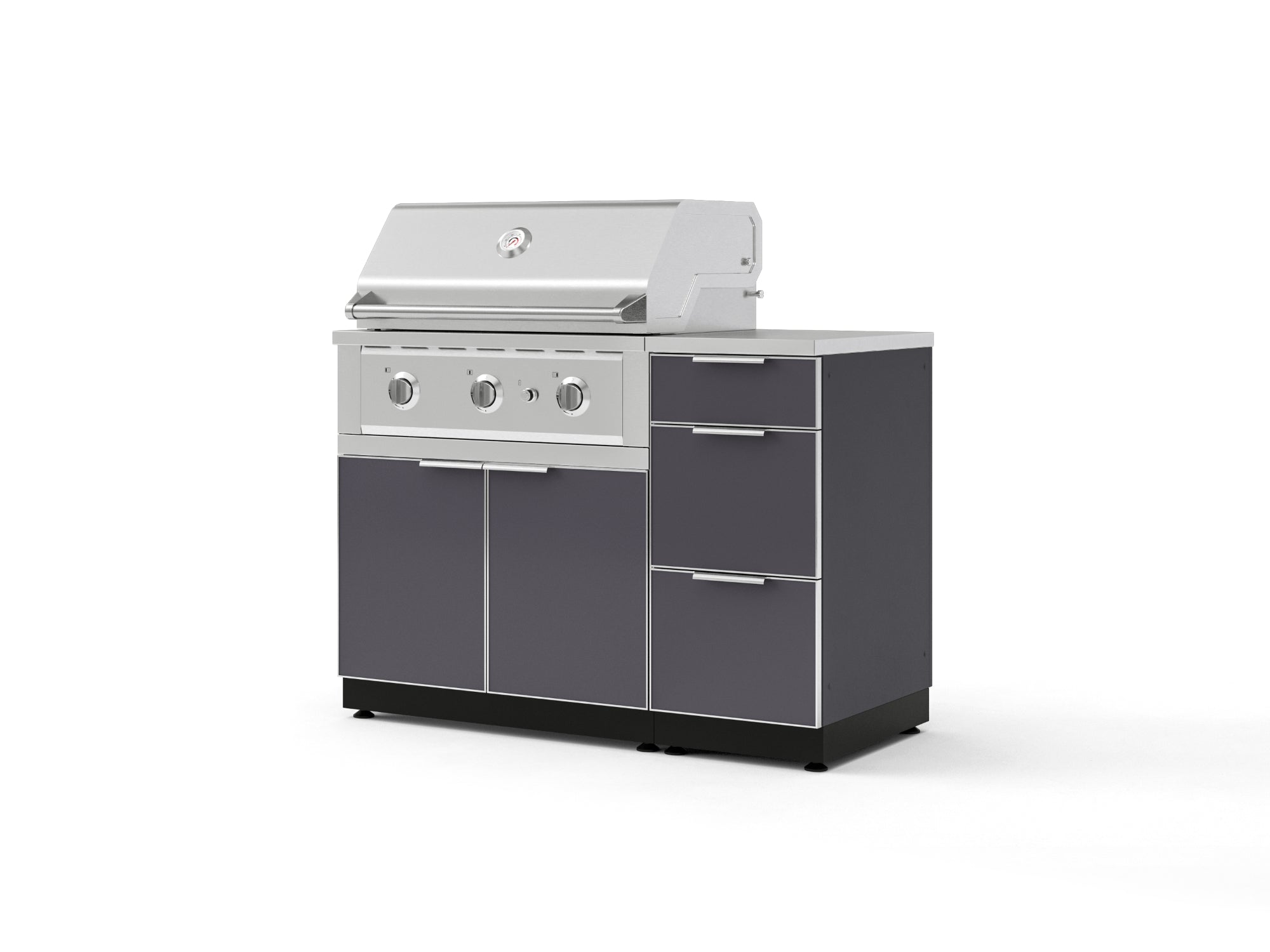 Outdoor Grill Island Aluminum 4 Piece Cabinet Set with 3-Drawer, Grill Cabinet, Performance Grill and Countertop