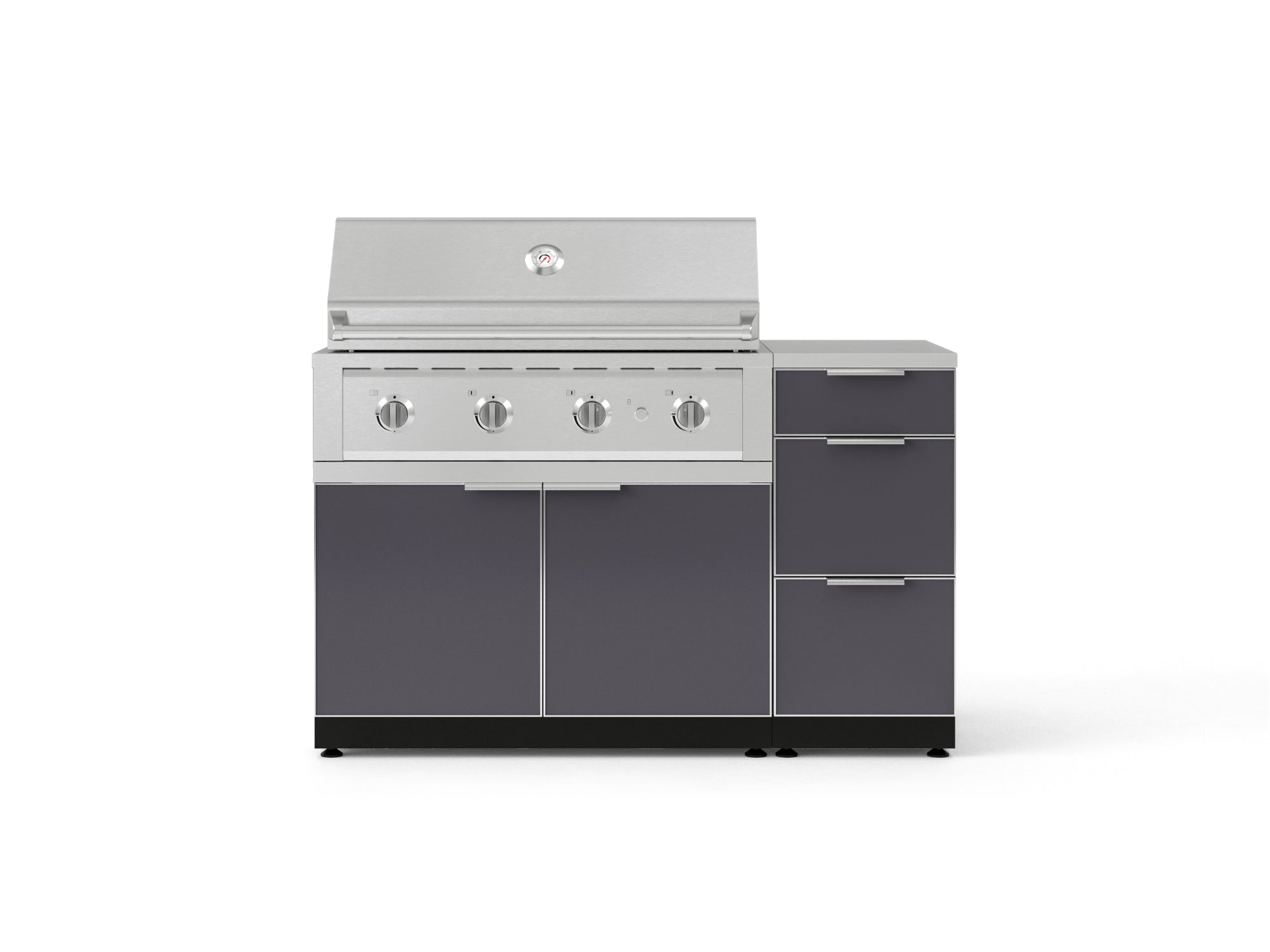 Outdoor Grill Island Aluminum 4 Piece Cabinet Set with 3-Drawer, Grill Cabinet, Performance Grill and Countertop