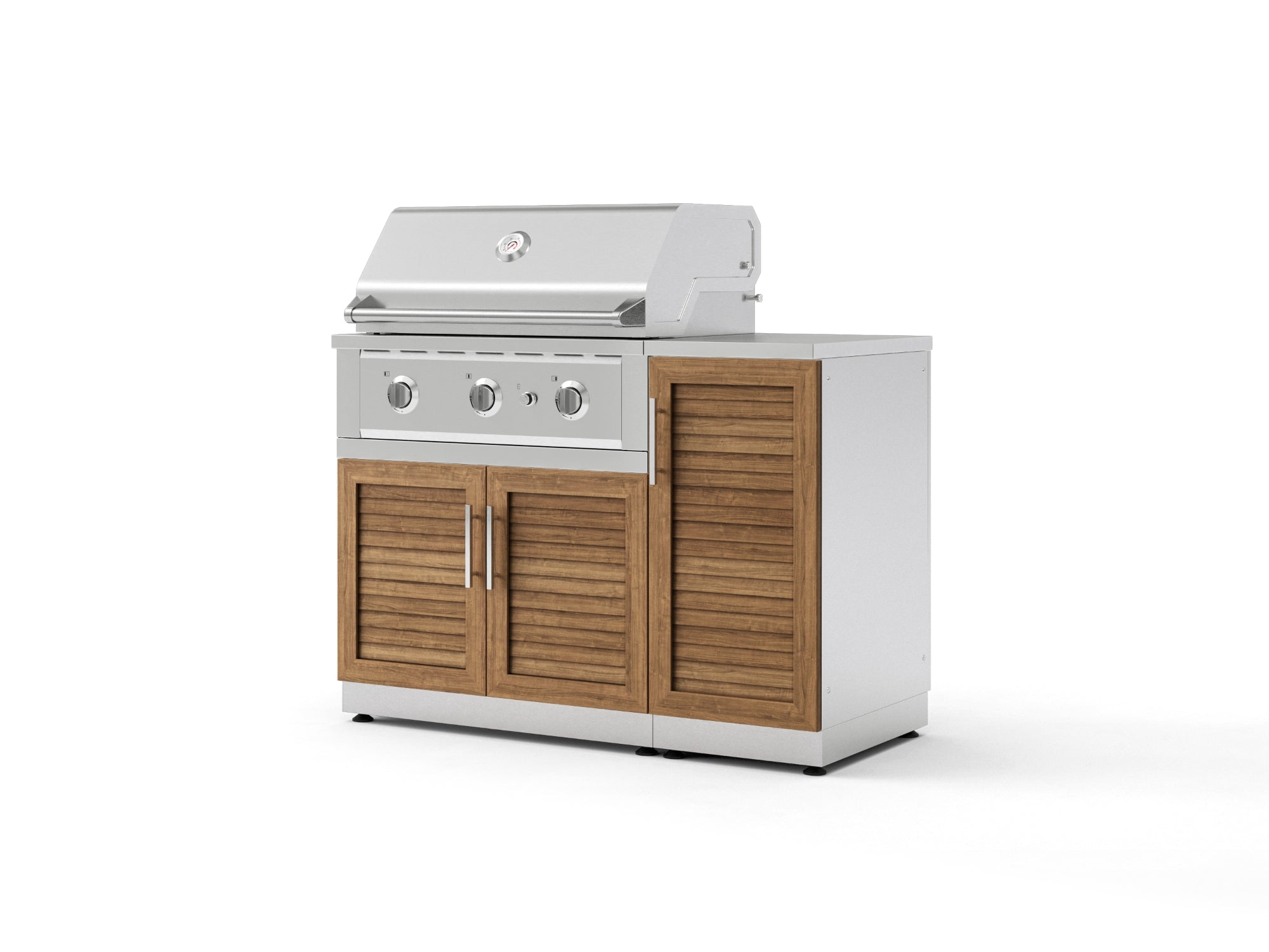 Outdoor Grill Island Stainless-Steel Louvered Doors 4 Piece Cabinet Set with 1 Door, Grill Cabinet, Performance Grill and Countertop