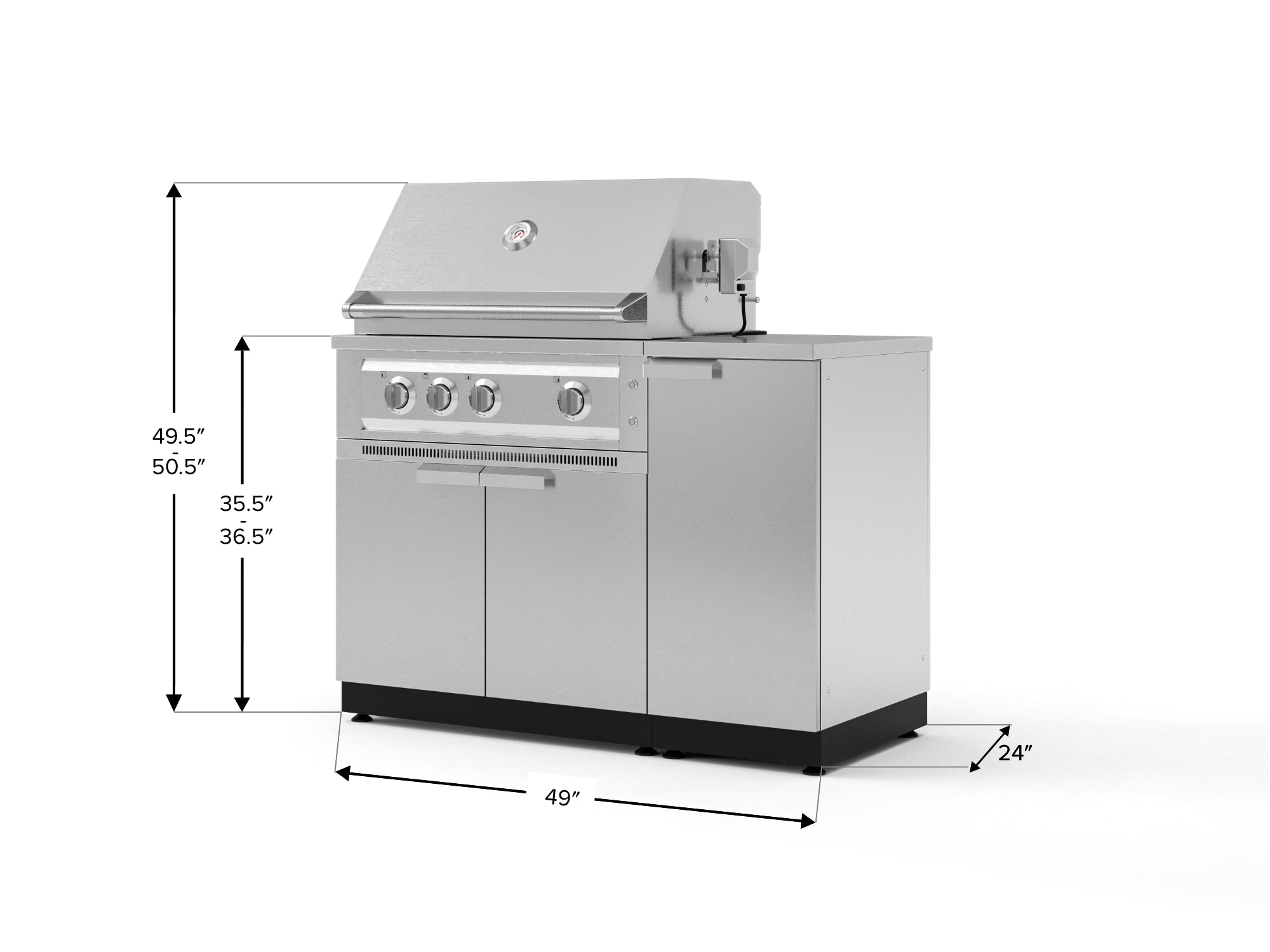 Outdoor Grill Island Stainless-Steel 4 Piece Cabinet Set with 1 Door, Grill Cabinet, Platinum Grill and Countertop