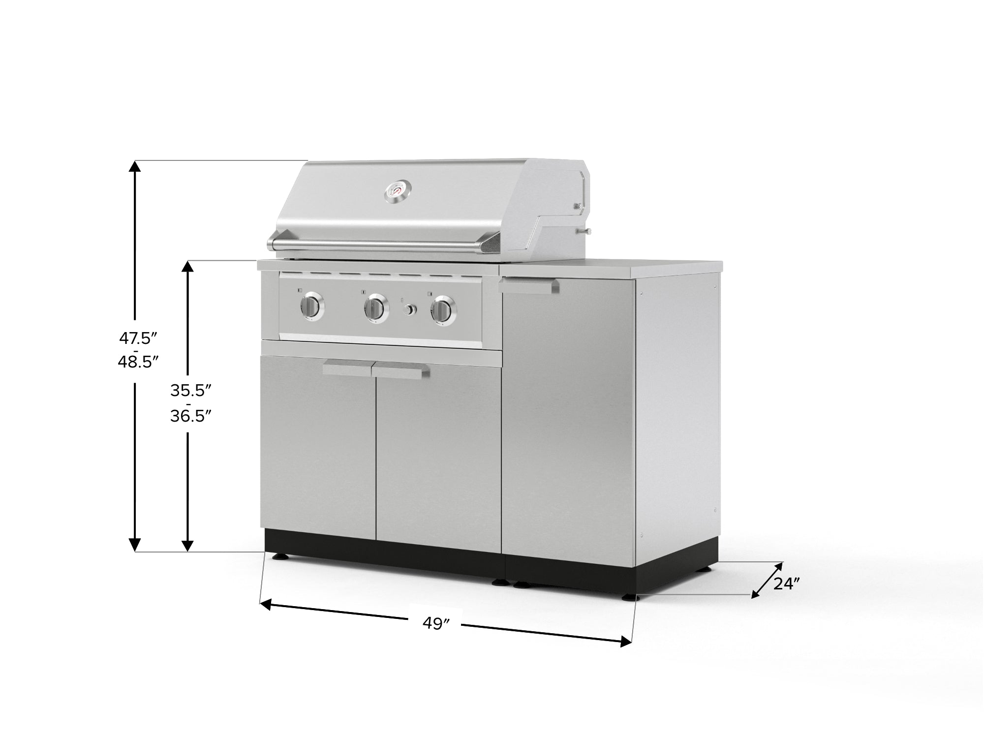 Outdoor Grill Island Stainless-Steel 4 Piece Cabinet Set with 1 Door, Grill Cabinet, Performance Grill and Countertop