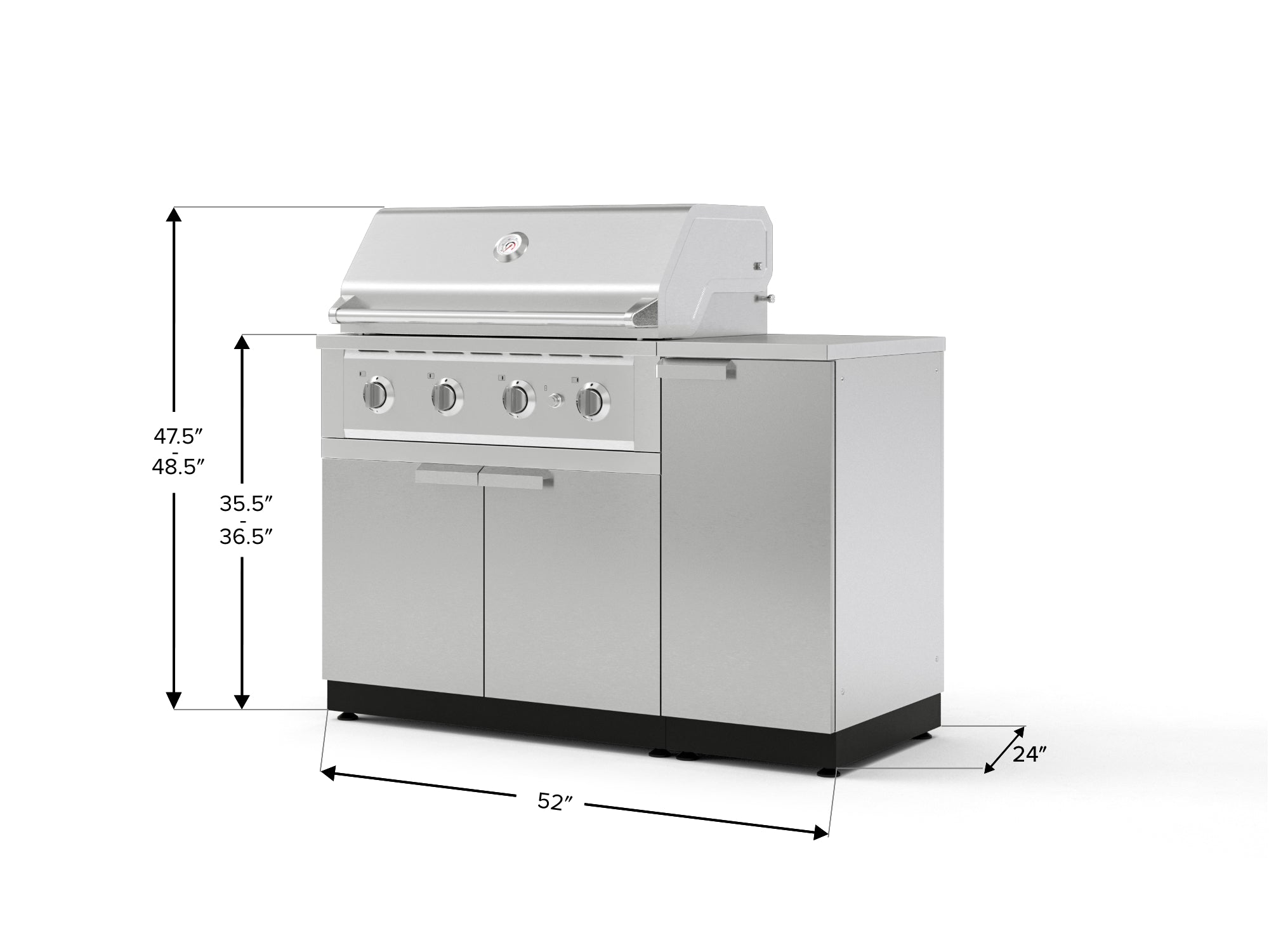 Outdoor Grill Island Stainless-Steel 4 Piece Cabinet Set with 1 Door, Grill Cabinet, Performance Grill and Countertop