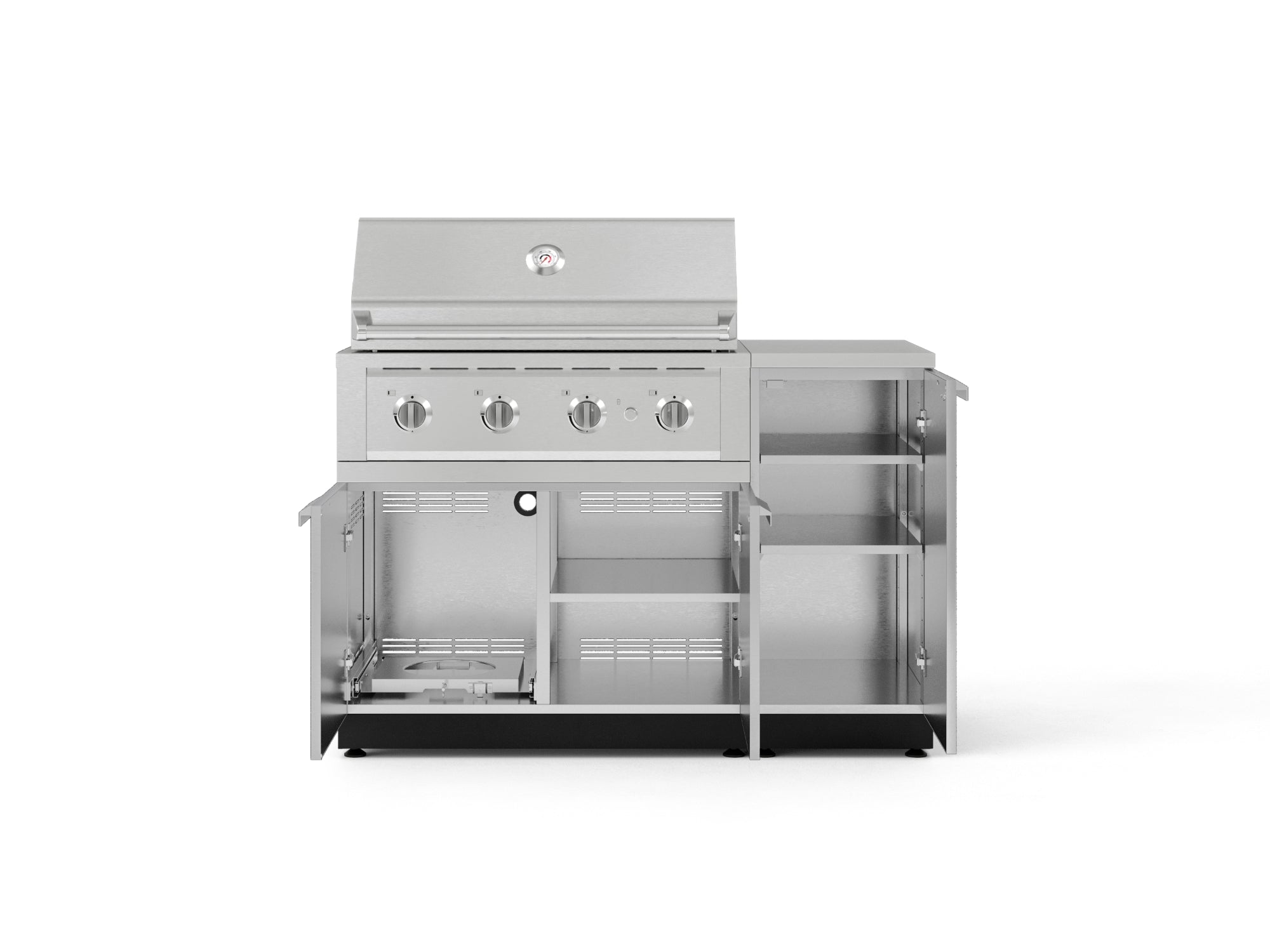 Outdoor Grill Island Stainless-Steel 4 Piece Cabinet Set with 1 Door, Grill Cabinet, Performance Grill and Countertop