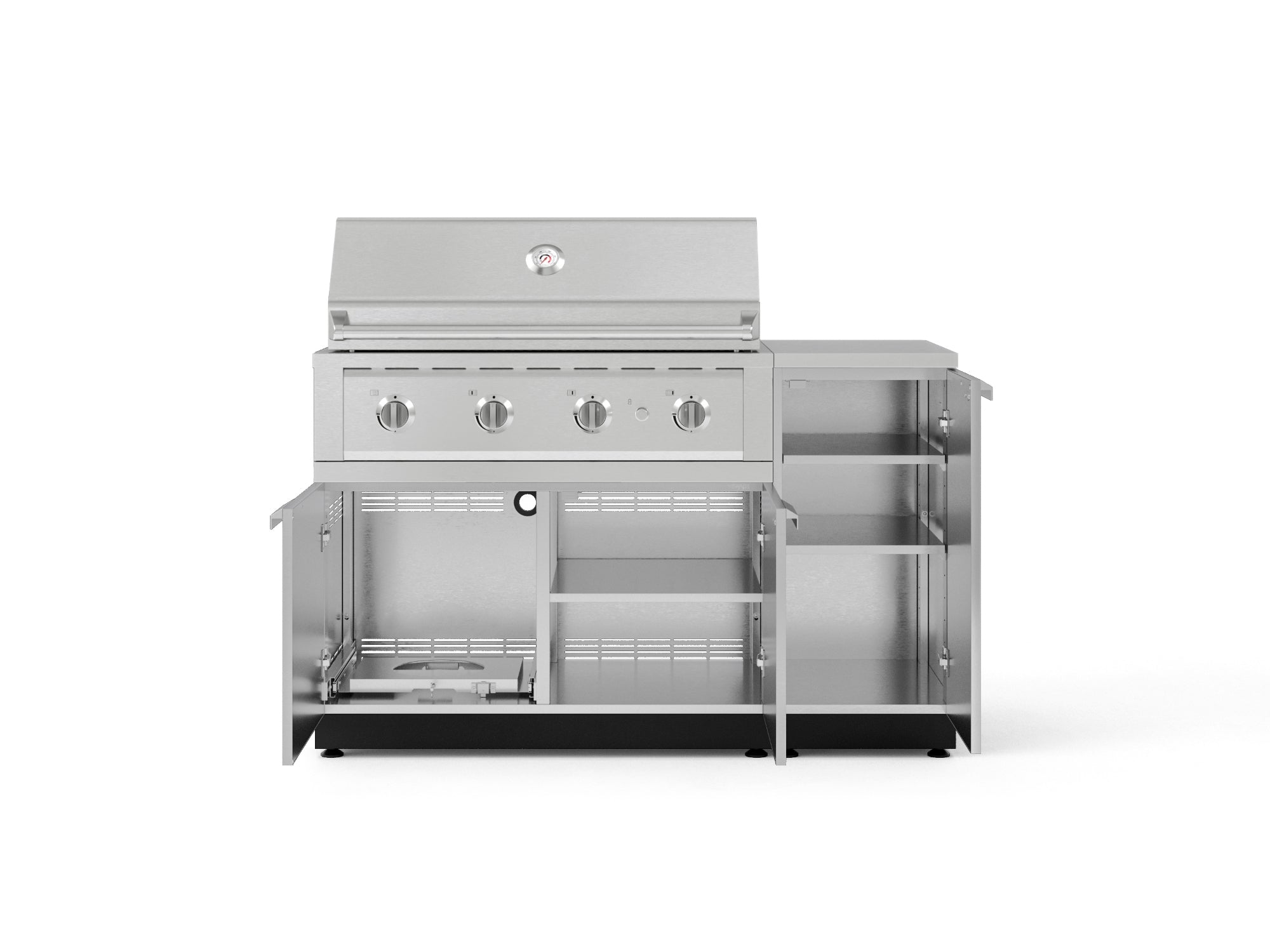 Outdoor Grill Island Stainless-Steel 4 Piece Cabinet Set with 1 Door, Grill Cabinet, Performance Grill and Countertop