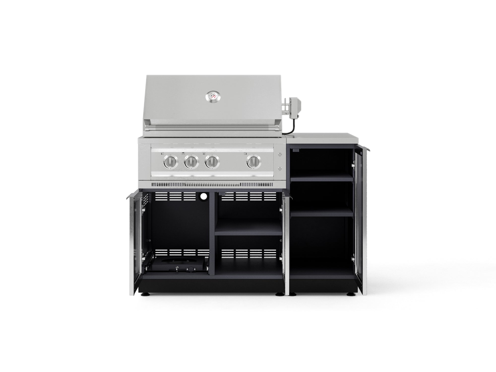 Outdoor Grill Island Aluminum 4 Piece Cabinet Set with 1 Door, Grill Cabinet, Platinum Grill and Countertop