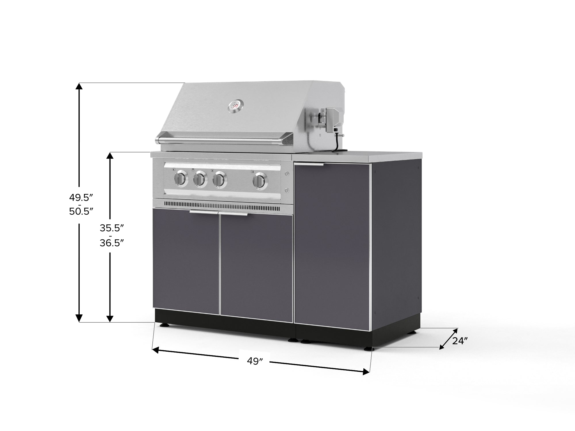 Outdoor Grill Island Aluminum 4 Piece Cabinet Set with 1 Door, Grill Cabinet, Platinum Grill and Countertop