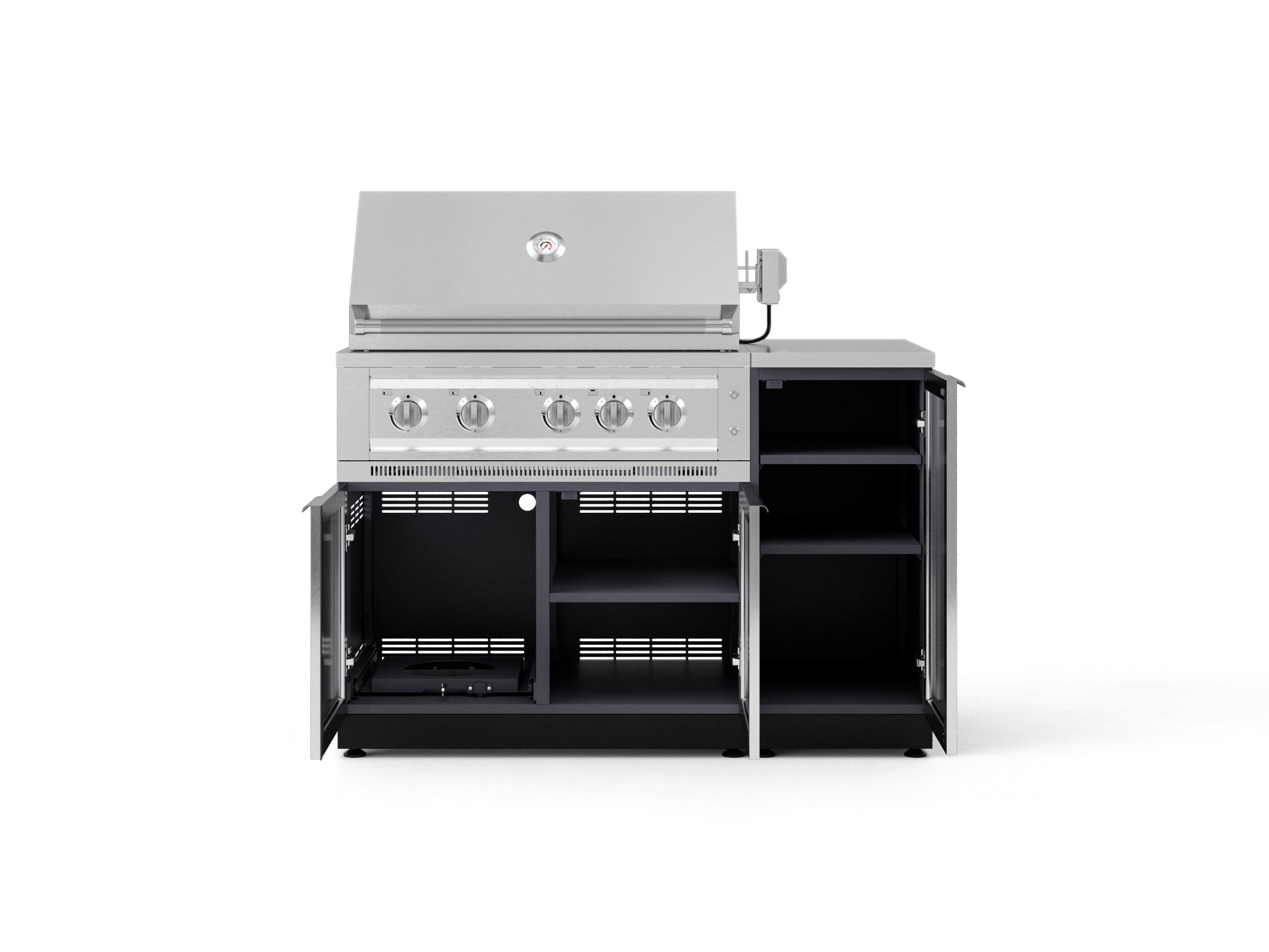 Outdoor Grill Island Aluminum 4 Piece Cabinet Set with 1 Door, Grill Cabinet, Platinum Grill and Countertop