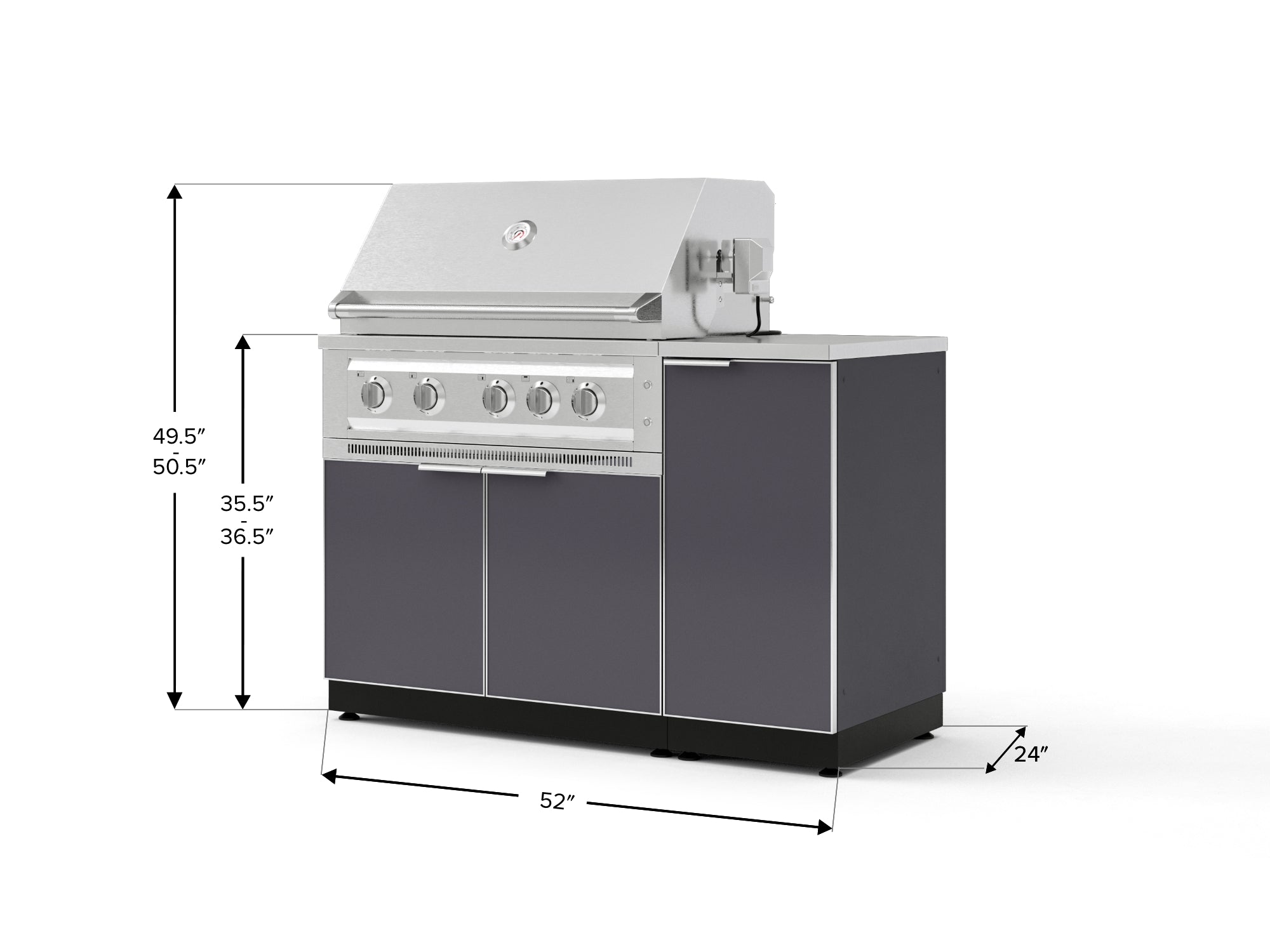 Outdoor Grill Island Aluminum 4 Piece Cabinet Set with 1 Door, Grill Cabinet, Platinum Grill and Countertop