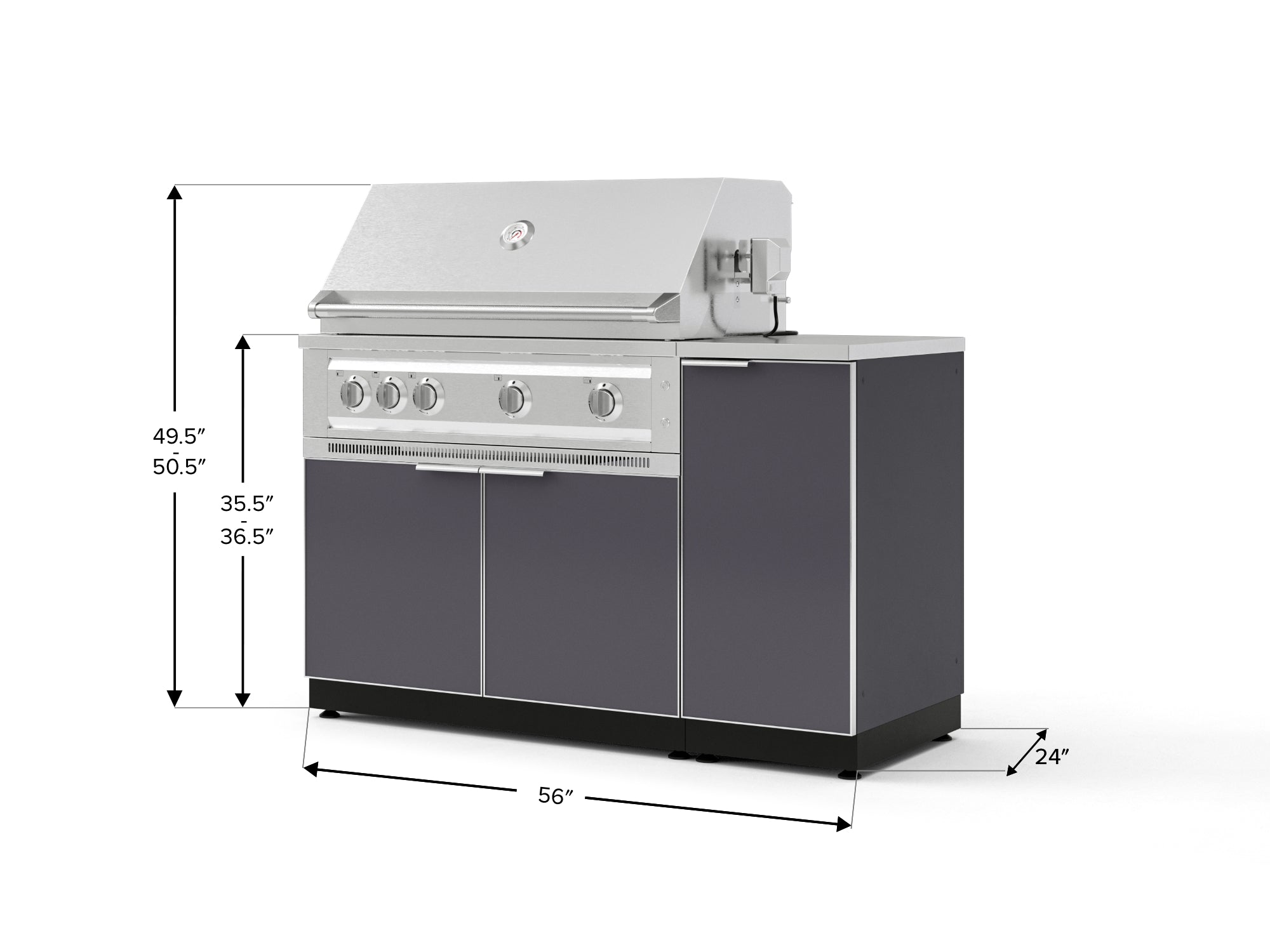 Outdoor Grill Island Aluminum 4 Piece Cabinet Set with 1 Door, Grill Cabinet, Platinum Grill and Countertop