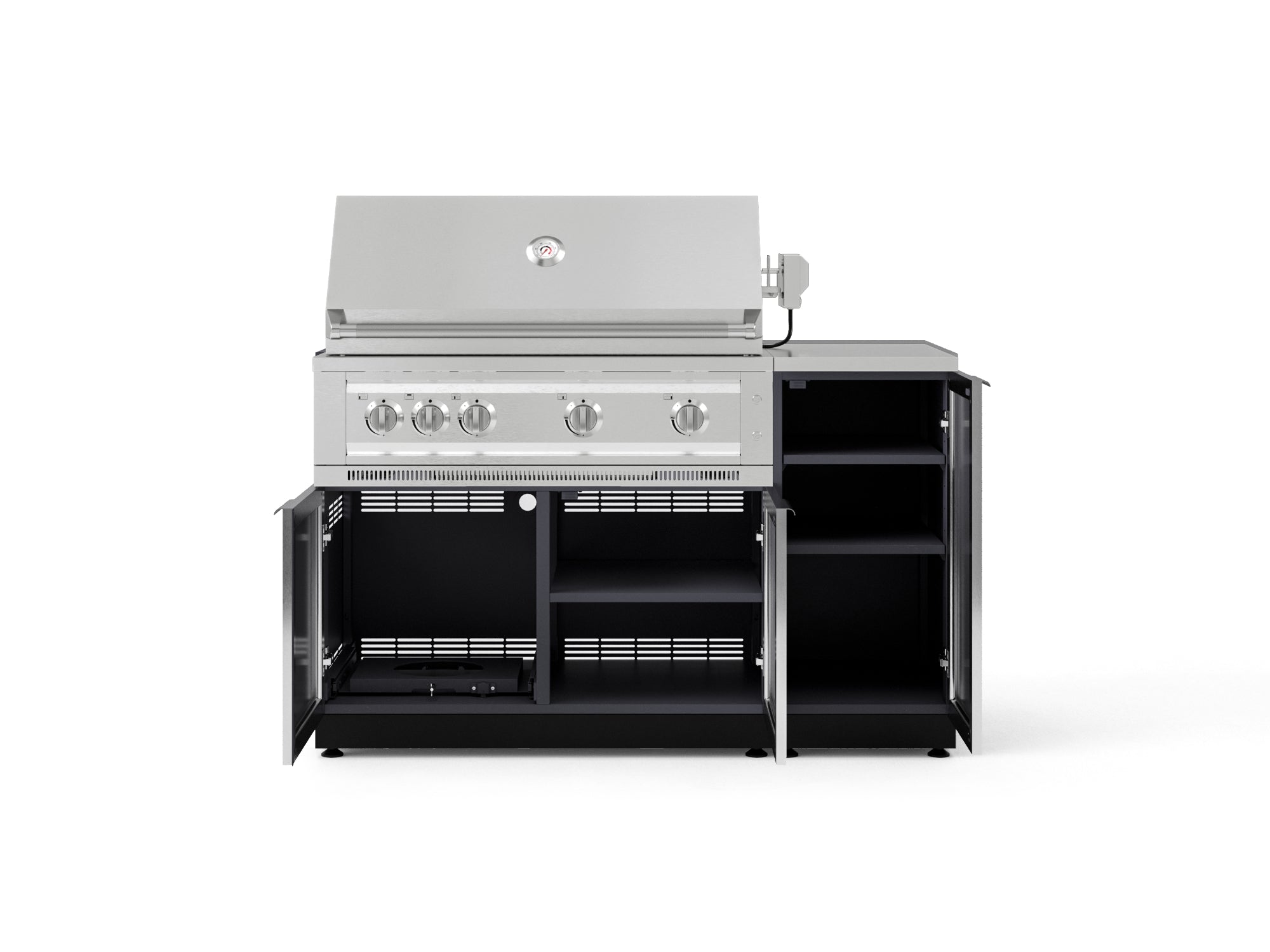 Outdoor Grill Island Aluminum 4 Piece Cabinet Set with 1 Door, Grill Cabinet, Platinum Grill and Countertop