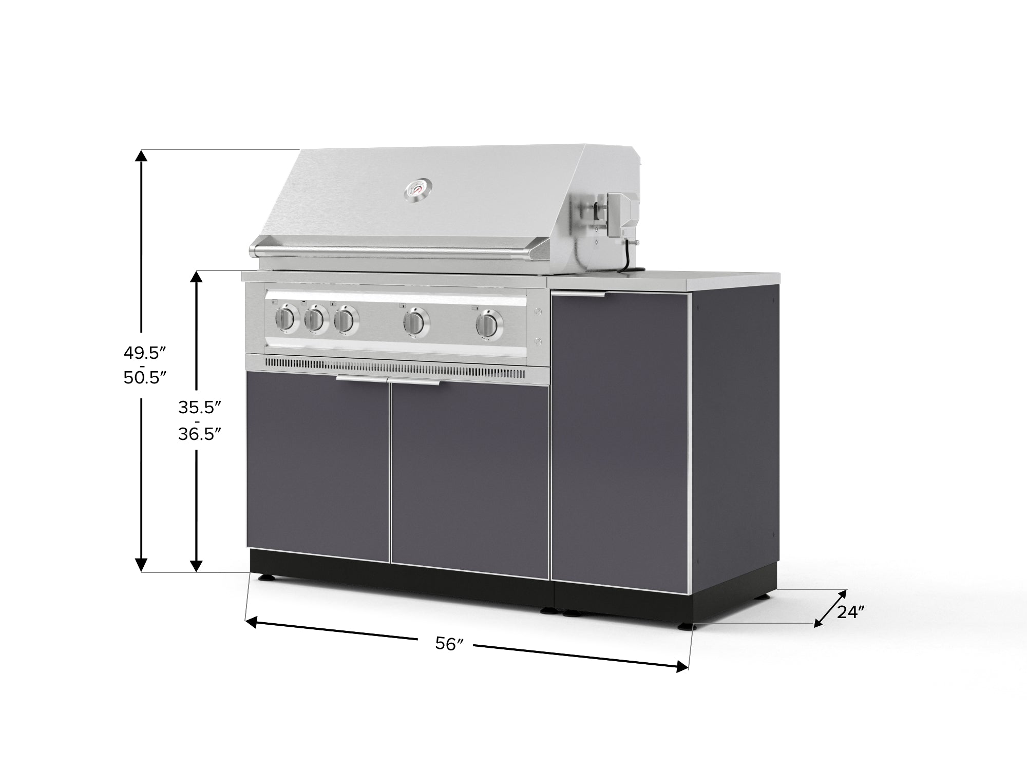 Outdoor Grill Island Aluminum 4 Piece Cabinet Set with 1 Door, Grill Cabinet, Platinum Grill and Countertop