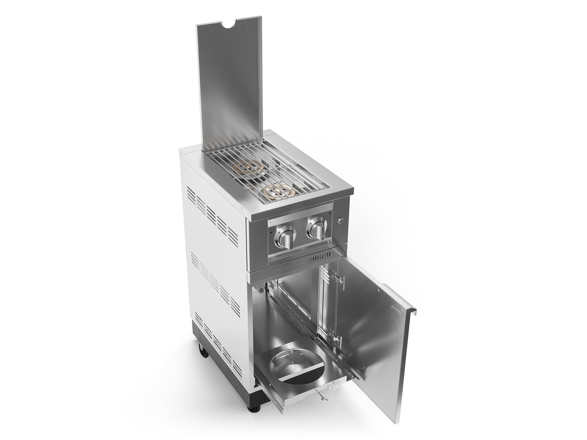 Outdoor Kitchen Stainless Steel Platinum Dual Side Burner with Cart and Casters