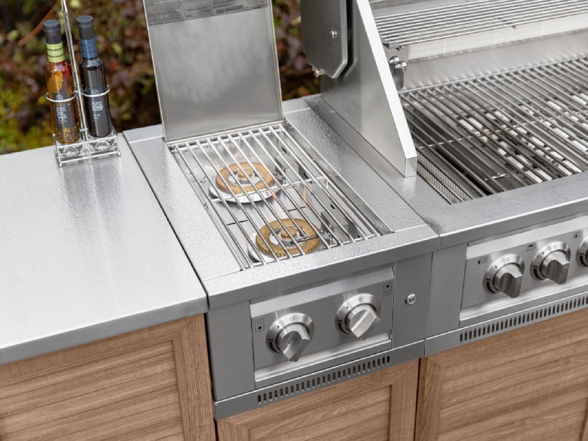 Outdoor Kitchen Stainless Steel Platinum Dual Side Burner with Cart and Casters