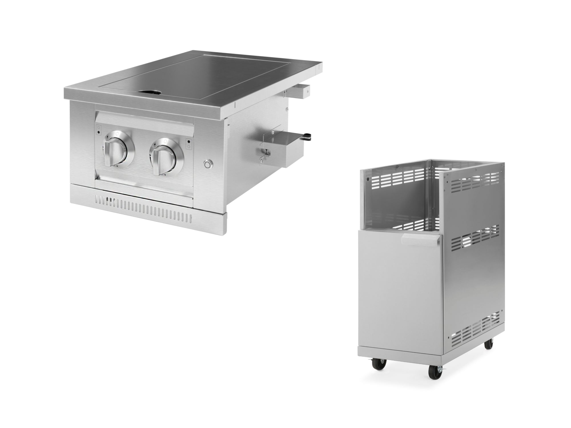 Outdoor Kitchen Stainless Steel Platinum Dual Side Burner with Cart and Casters
