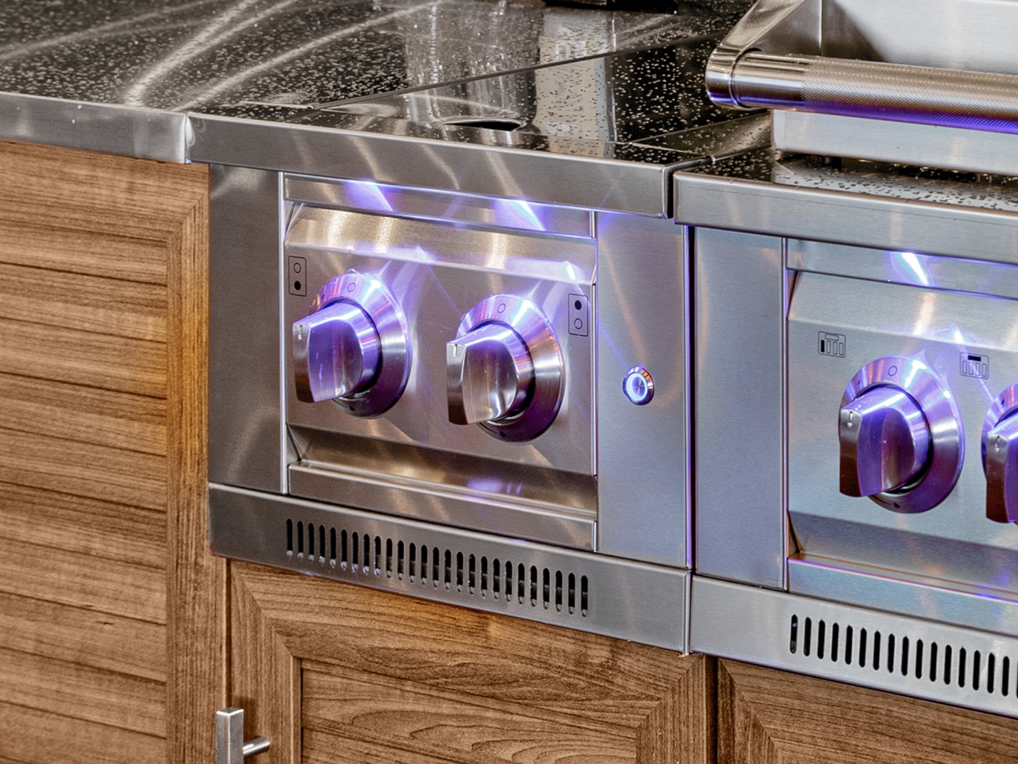 Outdoor Kitchen Stainless Steel Platinum Dual Side Burner with Cart and Casters
