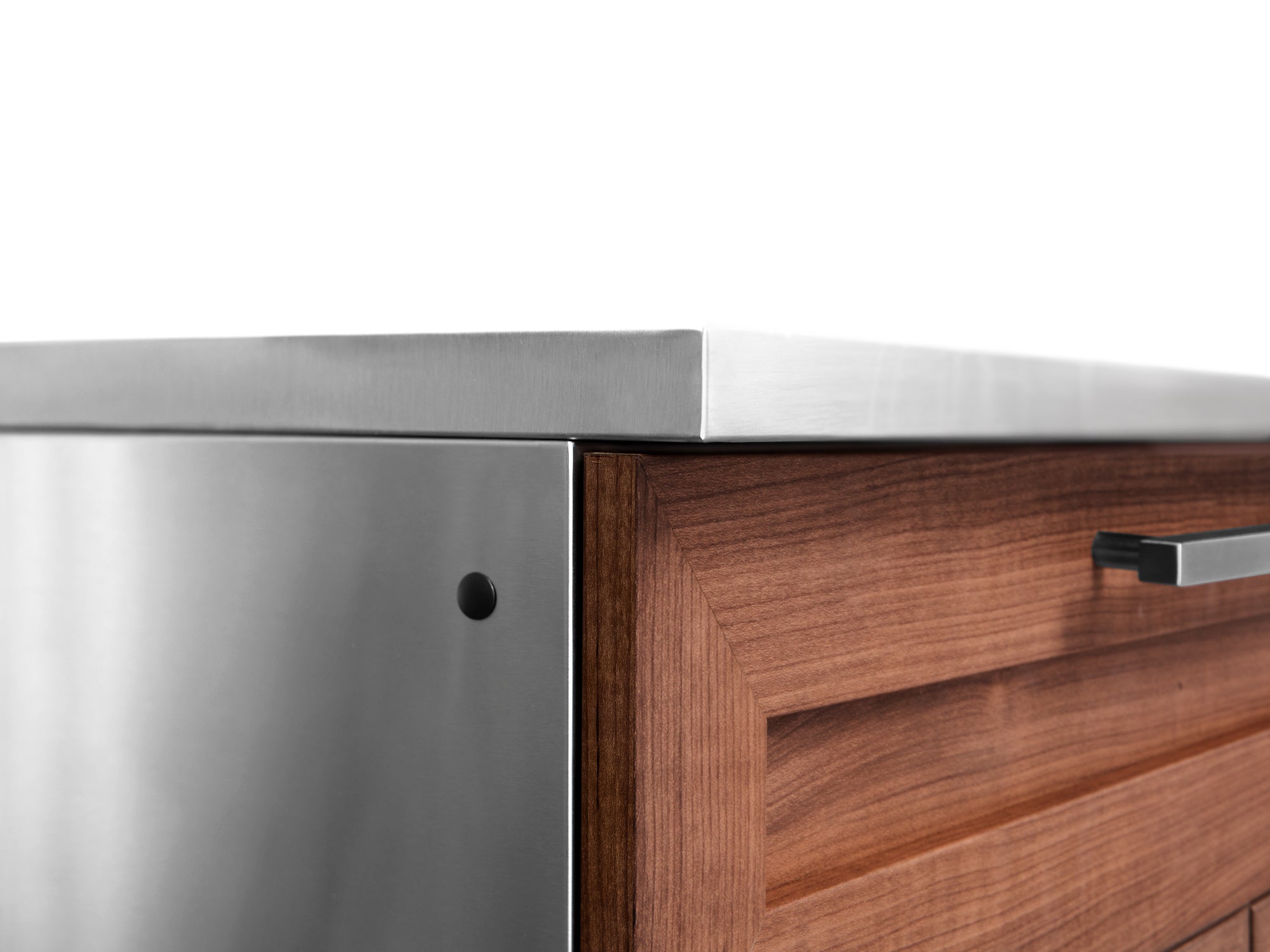 Outdoor Kitchen Stainless Steel Louvered Doors 4 Piece Cabinet Set with 3-Drawer, 2-Door, Corner Shelf and 2-Door Drawer Cabinet