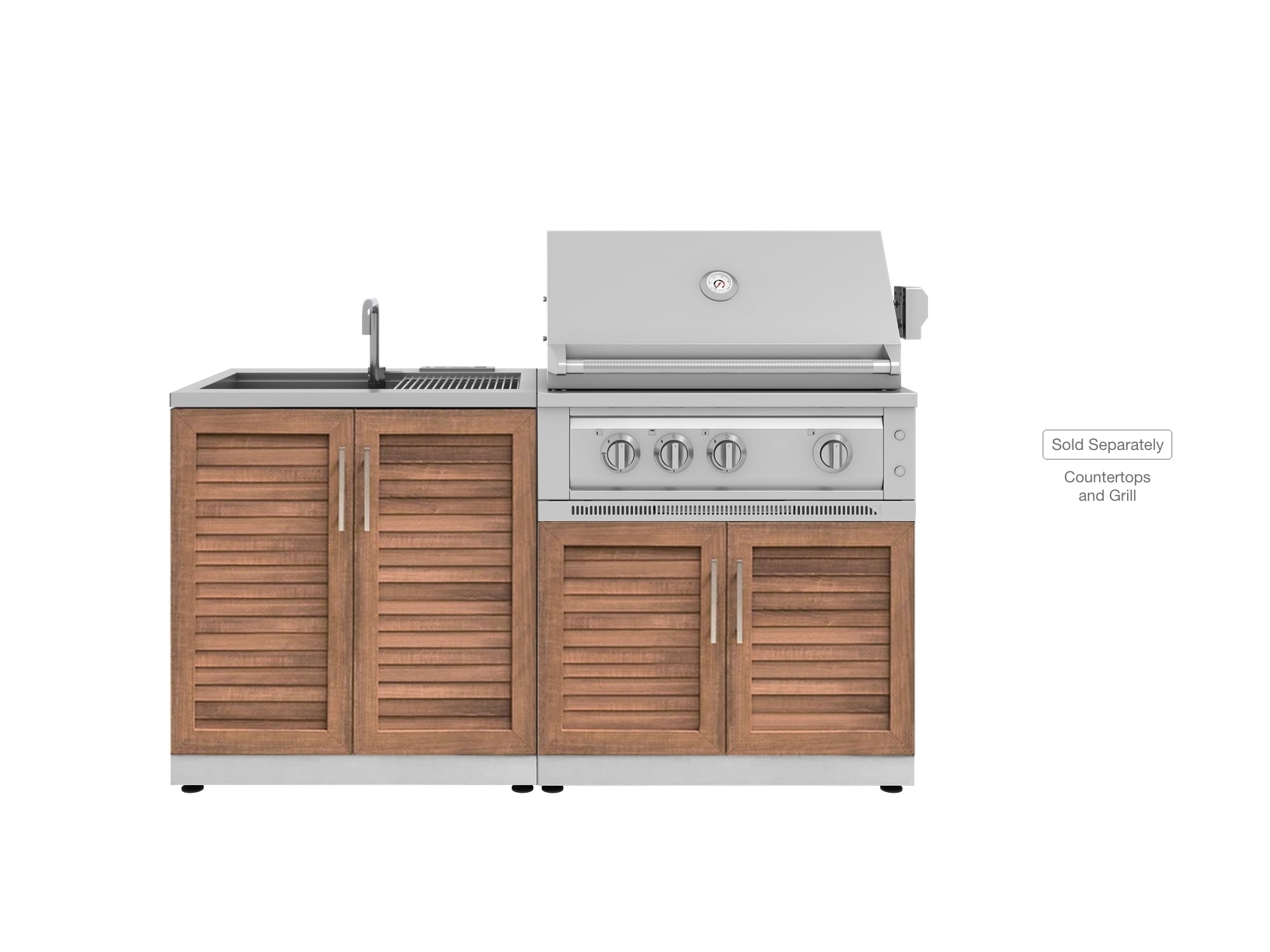 Outdoor Kitchen Stainless Steel Louvered Doors 2 Piece Cabinet set with Sink and Grill Cabinet