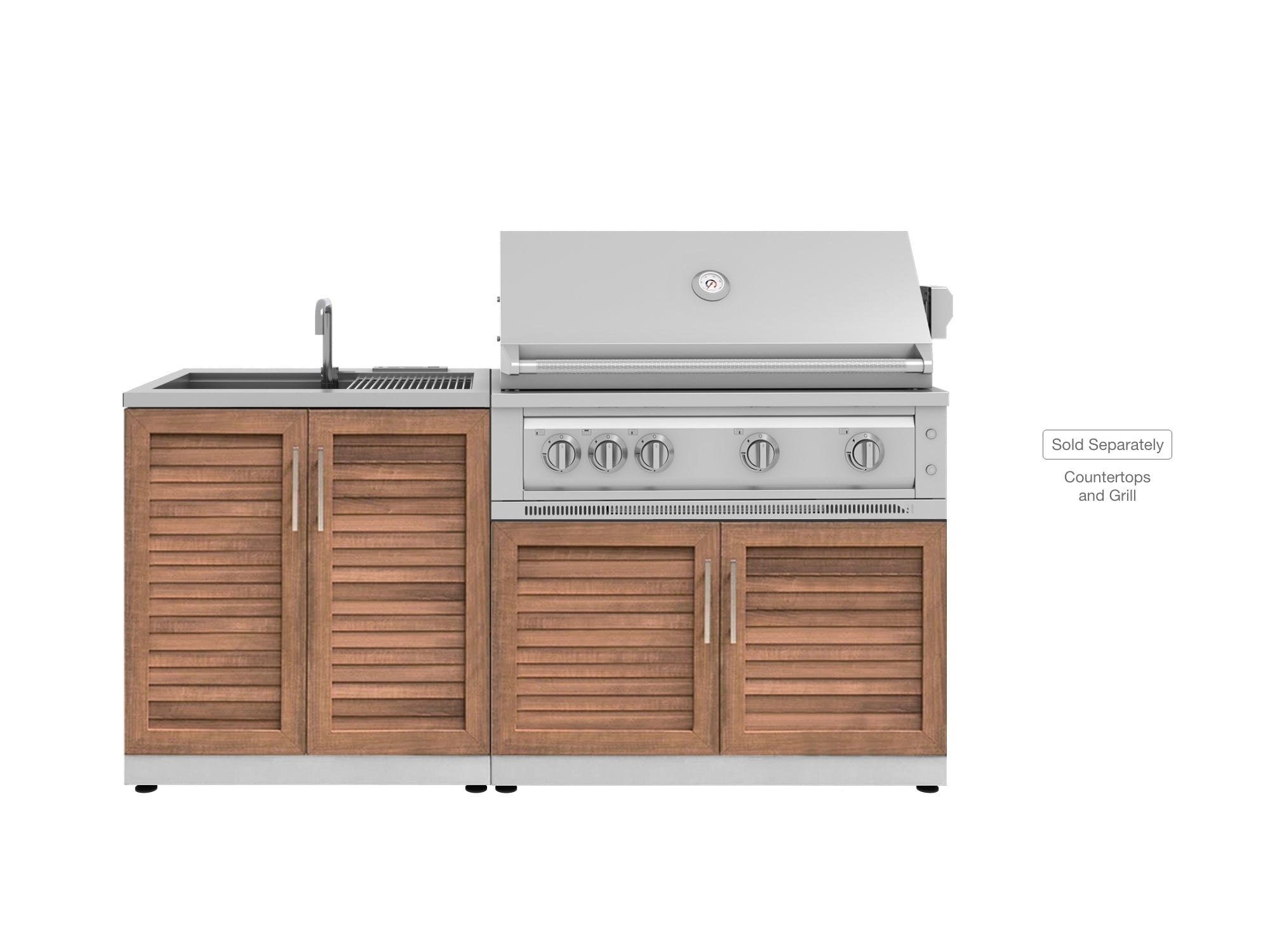 Outdoor Kitchen Stainless Steel Louvered Doors 2 Piece Cabinet set with Sink and Grill Cabinet