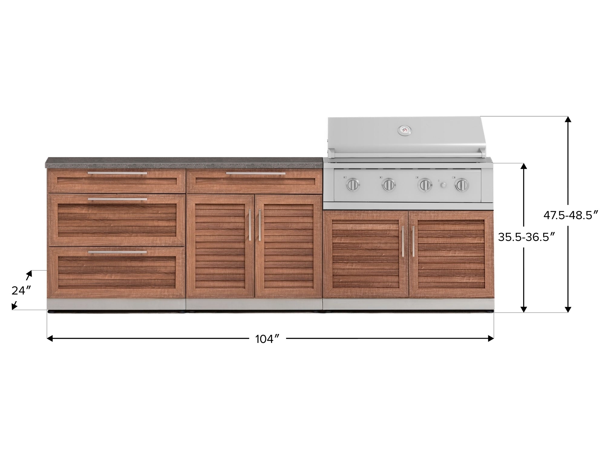 Outdoor Kitchen Stainless-Steel Louvered Doors 5 Piece Cabinet Set with 3 Drawer, 2-Door with Drawer, Performance Grill, Grill Cabinet and Countertop