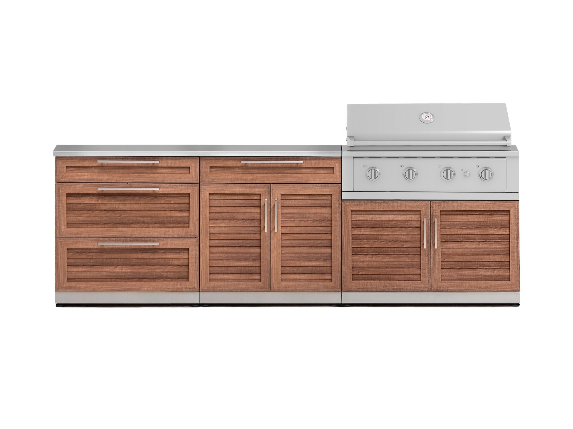 Outdoor Kitchen Stainless-Steel Louvered Doors 5 Piece Cabinet Set with 3 Drawer, 2-Door with Drawer, Performance Grill, Grill Cabinet and Countertop