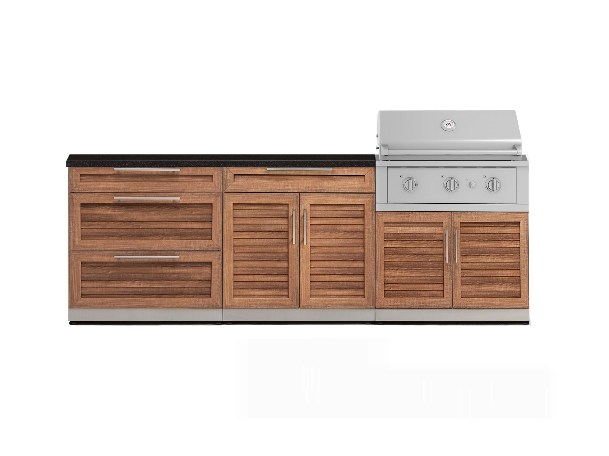 Outdoor Kitchen Stainless-Steel Louvered Doors 5 Piece Cabinet Set with 3 Drawer, 2-Door with Drawer, Performance Grill, Grill Cabinet and Countertop