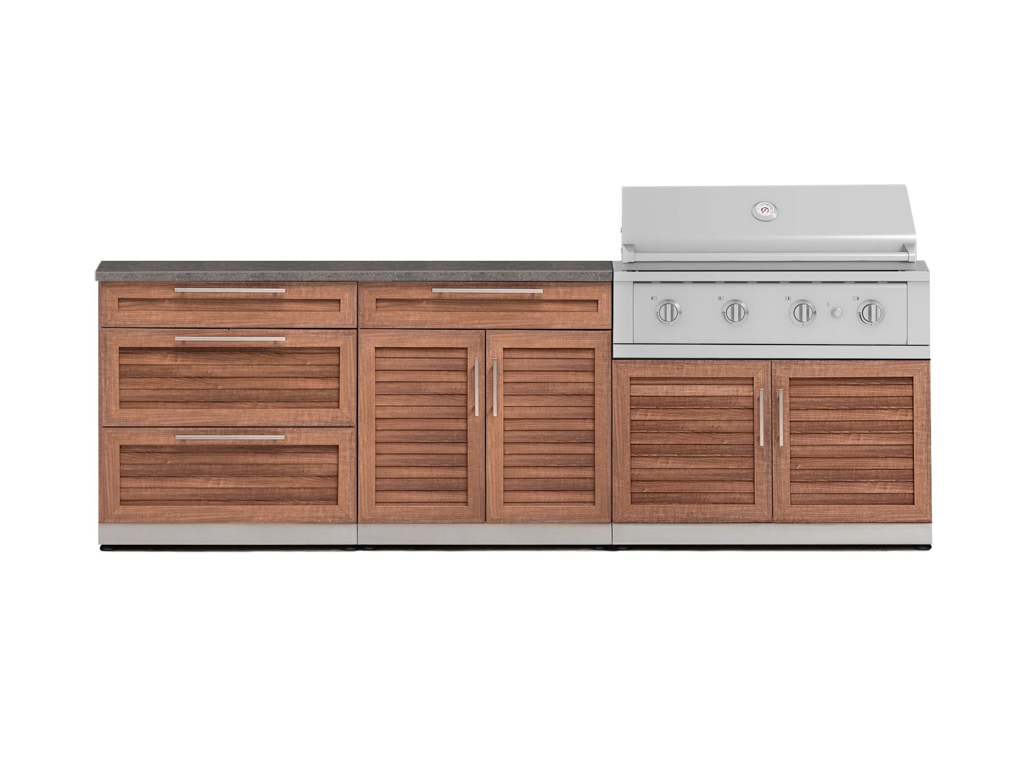 Outdoor Kitchen Stainless-Steel Louvered Doors 5 Piece Cabinet Set with 3 Drawer, 2-Door with Drawer, Performance Grill, Grill Cabinet and Countertop