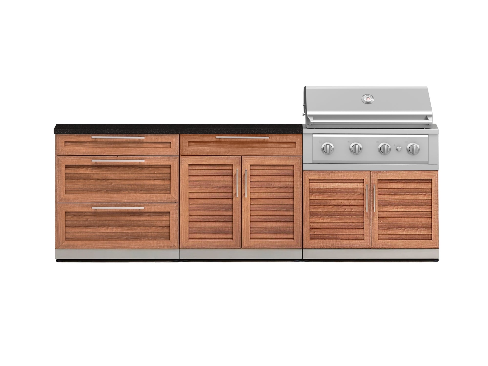 Outdoor Kitchen Stainless-Steel Louvered Doors 5 Piece Cabinet Set with 3 Drawer, 2-Door with Drawer, Performance Grill, Grill Cabinet and Countertop