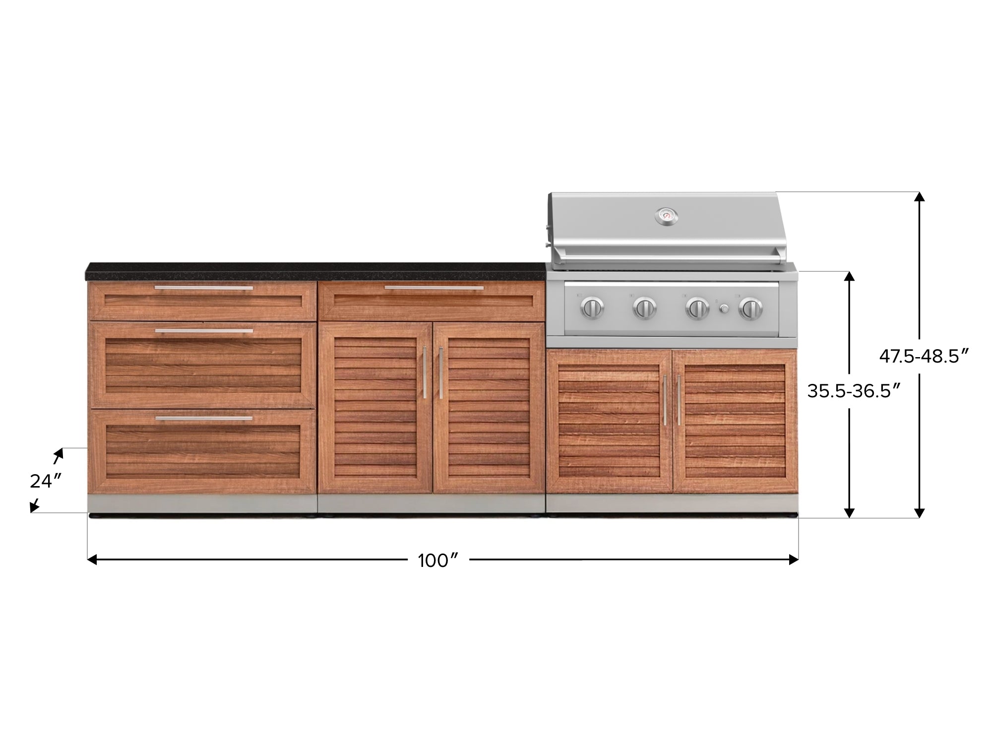 Outdoor Kitchen Stainless-Steel Louvered Doors 5 Piece Cabinet Set with 3 Drawer, 2-Door with Drawer, Performance Grill, Grill Cabinet and Countertop