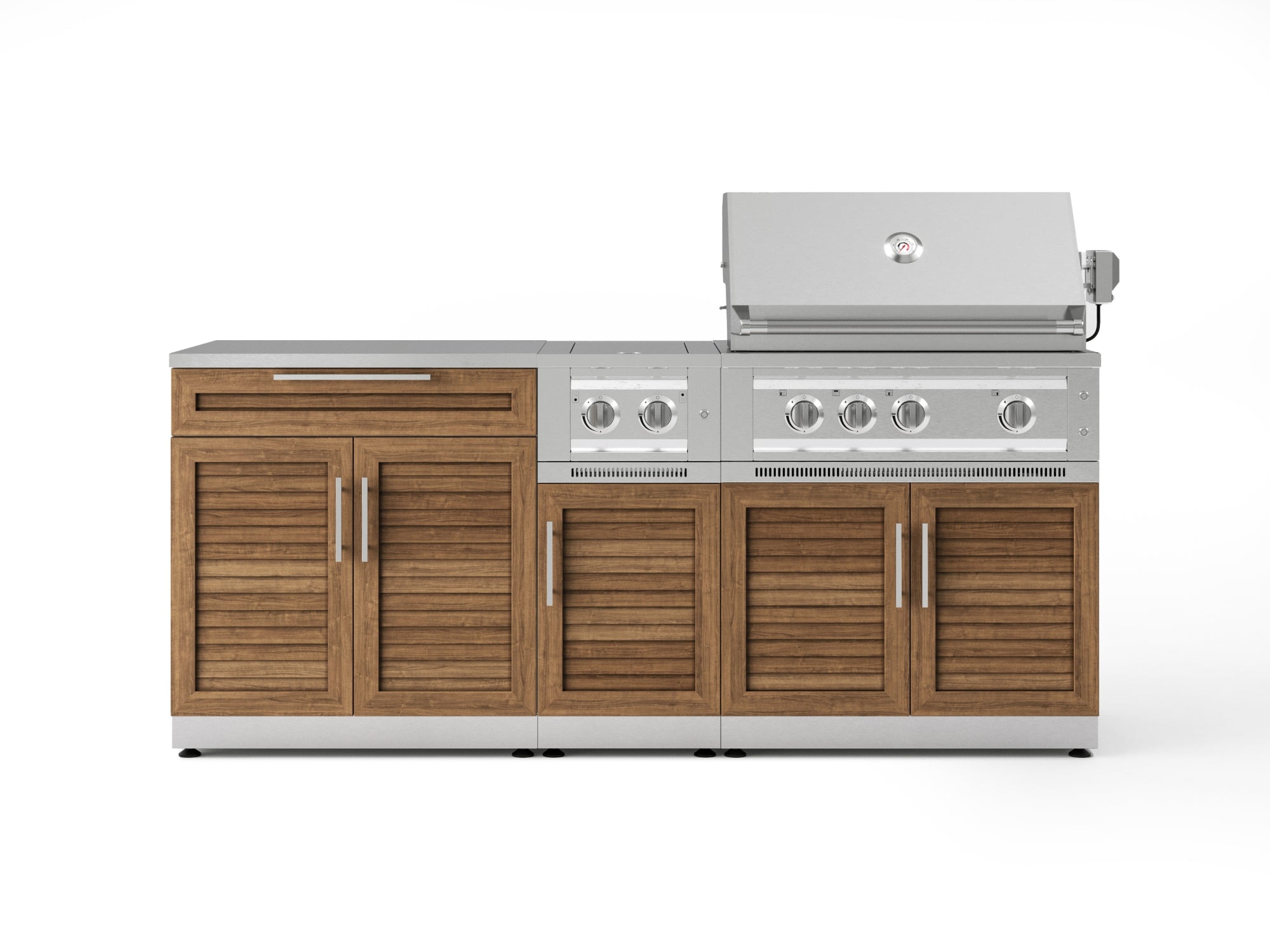 6-Piece SS Modular Outdoor Kitchen, Louvered Door, with Platinum Grill, Dual Side Burner, Bar and Grill Cabinet, Stainless Steel Countertop