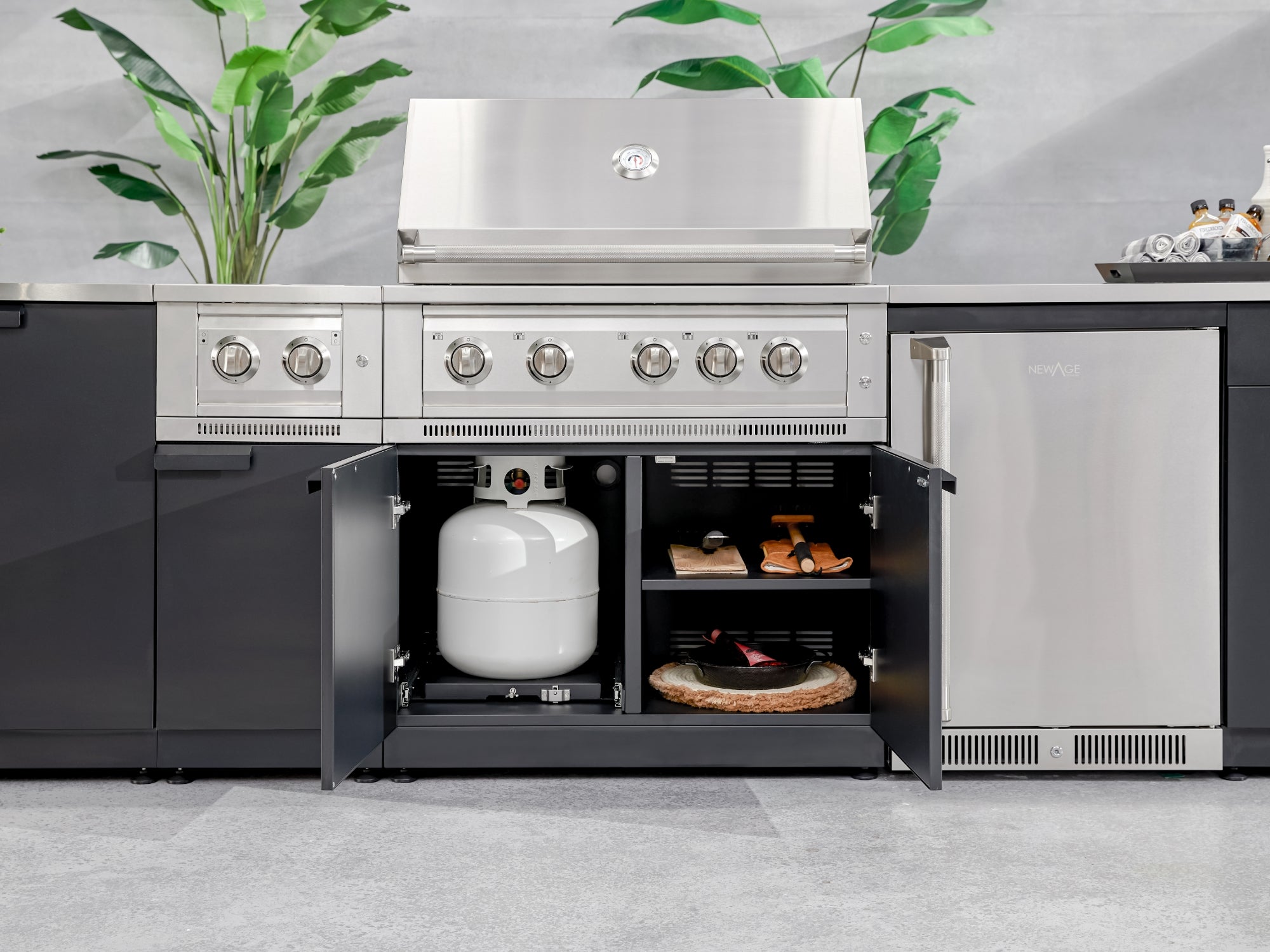 Test - Outdoor Kitchen Stainless Steel 6-Piece Cabinet Set with Platinum Grill, Dual Side Burner, Bar and Grill Cabinet and Stainless Steel Countertop