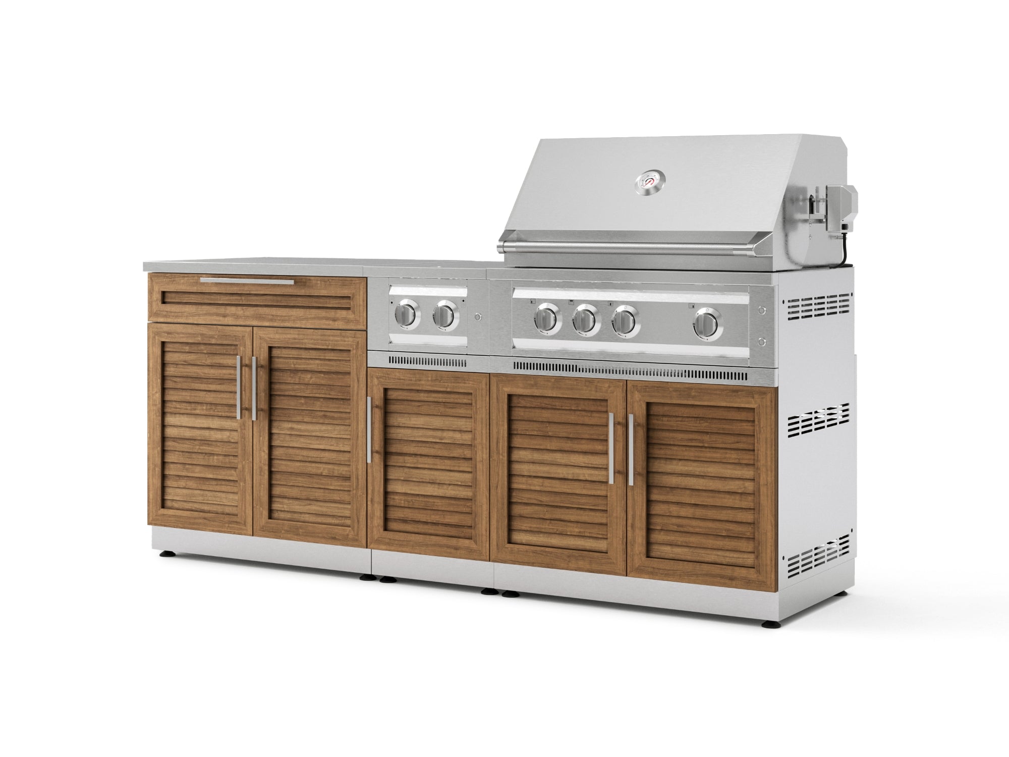 Test - Outdoor Kitchen Stainless Steel 6-Piece Cabinet Set with Platinum Grill, Dual Side Burner, Bar and Grill Cabinet and Stainless Steel Countertop