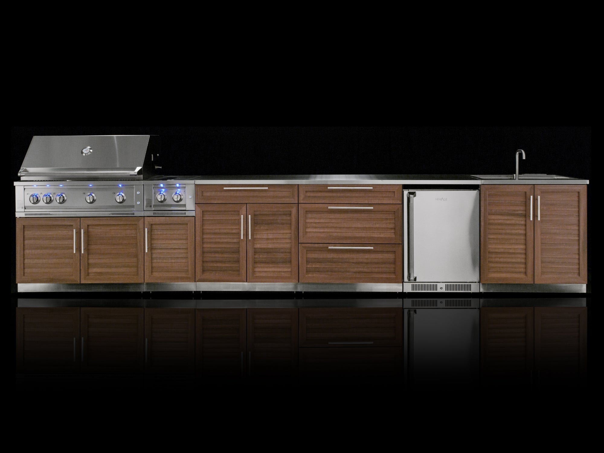 Test - Outdoor Kitchen Stainless Steel 6-Piece Cabinet Set with Platinum Grill, Dual Side Burner, Bar and Grill Cabinet and Stainless Steel Countertop